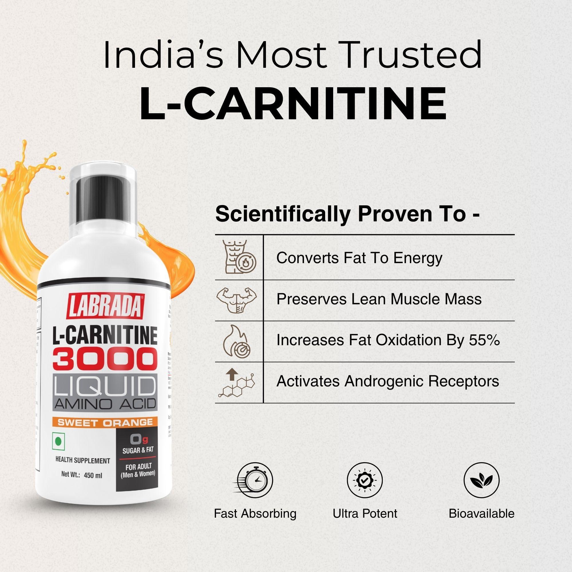 Labrada Labrada L-Carnitine 450ml |3000mg Liquid Amino Acid with 0g Sugar (30 Servings, Sweet Orange)