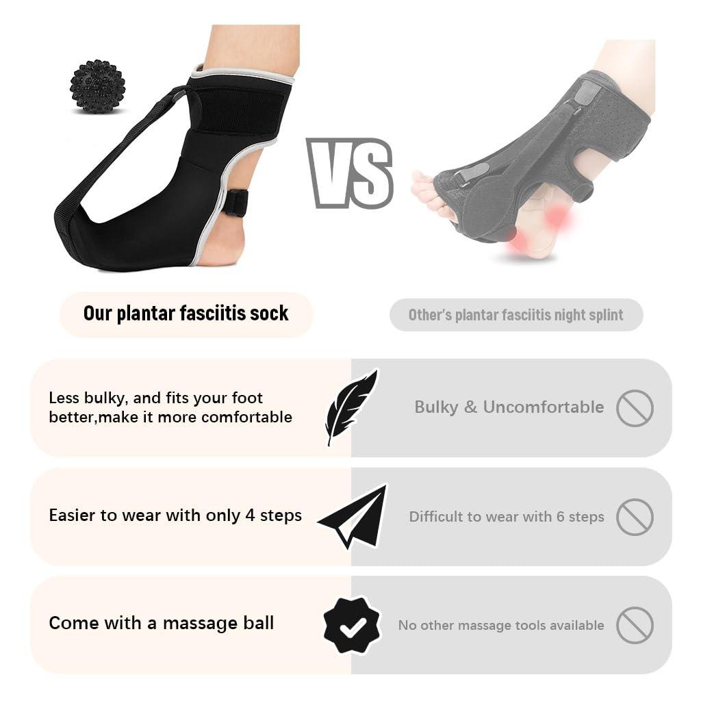 HANNEA HANNEA Plantar Fasciitis Night Splint Sock, Plantar Fasciitis Brace with Massage Ball for Women Men for Fasciitis Tendonitis Foot Drop Heel Spur Pain Relief, M