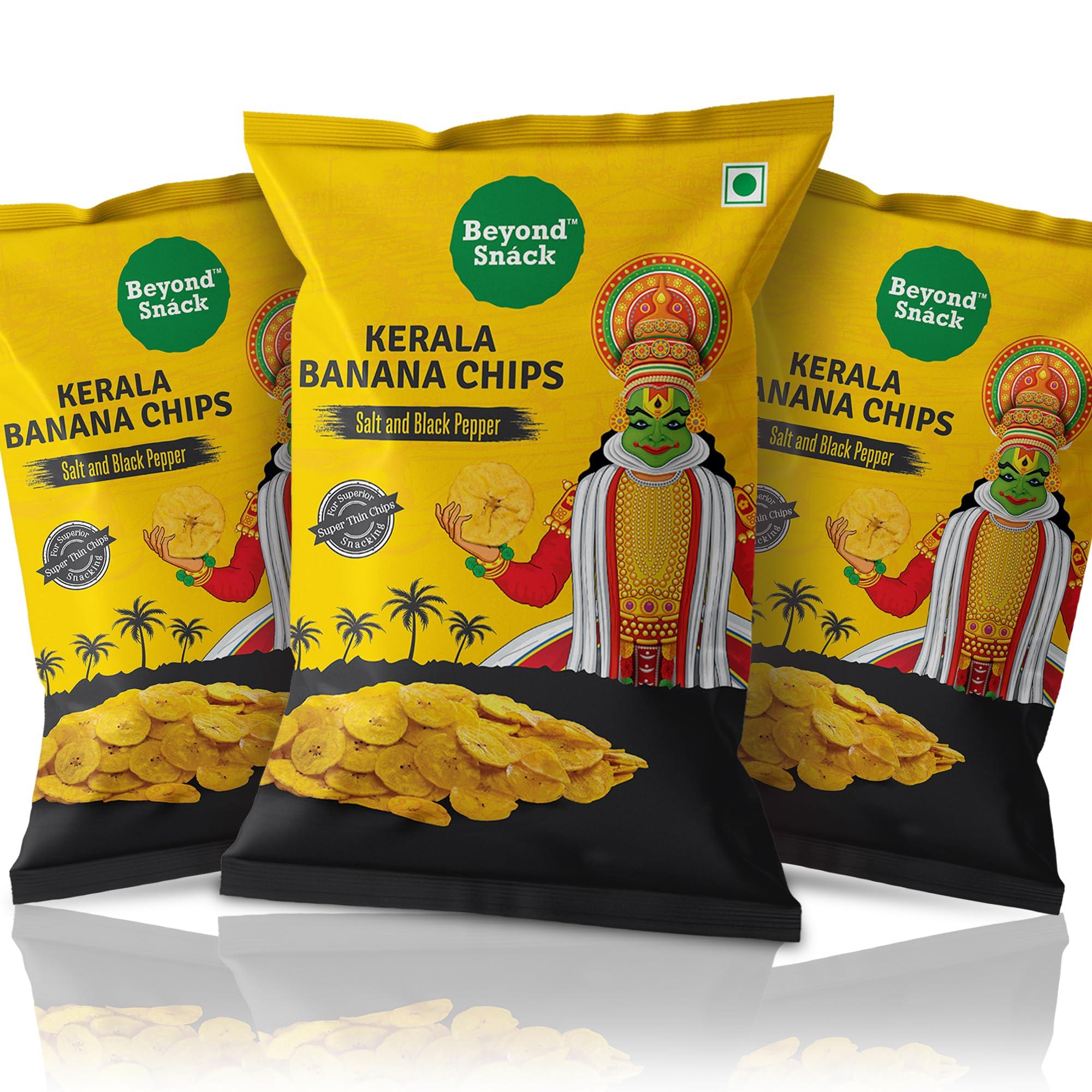 Beyond Snáck Beyond Snack Kerala Banana Chips Thin Cruchy Crispy Snacks Salt and Pepper Flavour 300g (100g*3) - Family Pack