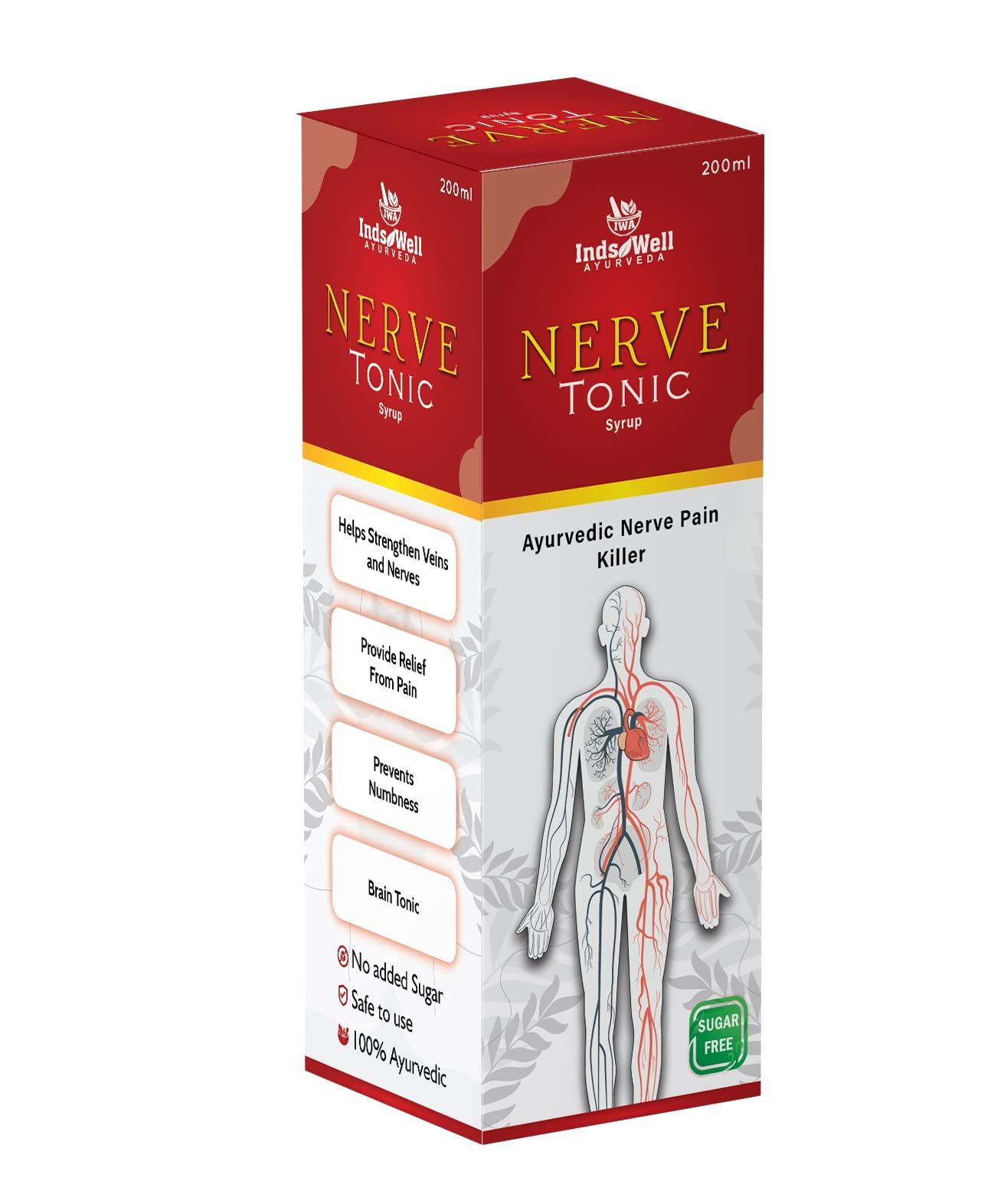 Inds well ayurveda Inds well ayurveda Nerve Tonic Syrup|100% Ayurvedic Nerve Tonic|Ashwagadha, Rasna, Suranjan, & Vach|Nervous System|Pain Killer|Herbal Syrup - 200 G