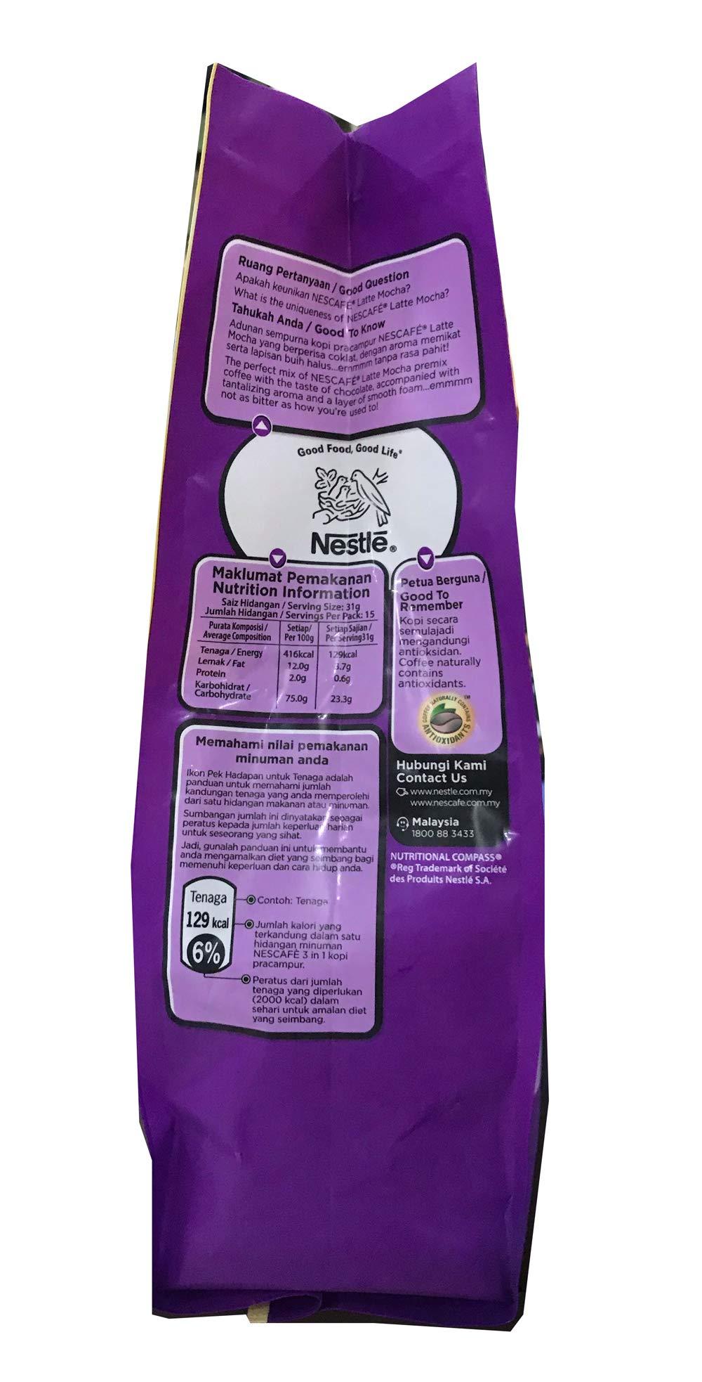 Nestle Nestle Nescafe 3 in 1 Mocha Coffee Latte - Instant Coffee Packets - Single Serve Flavored Coffee Mix (15 Sticks)