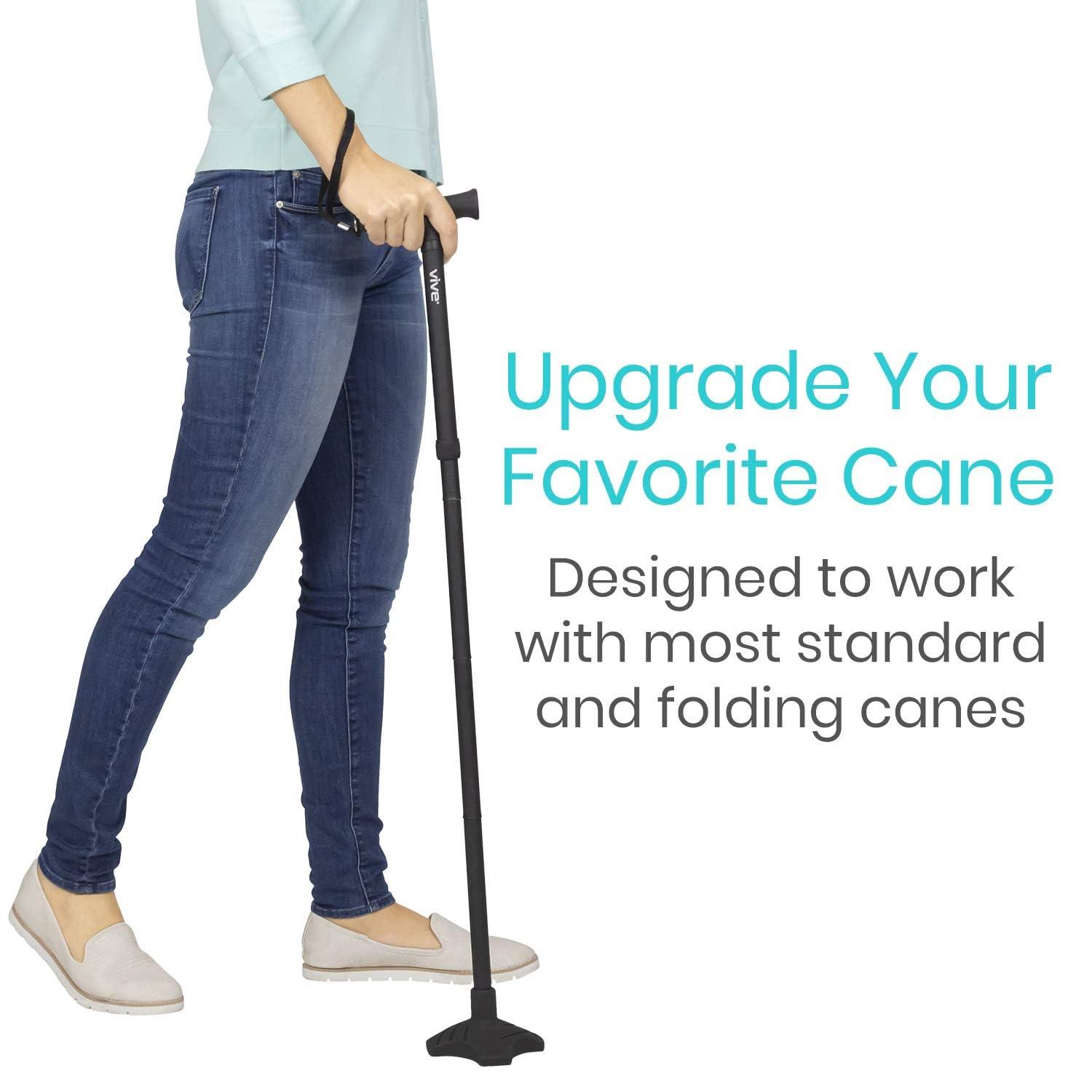 VIVE Vive Self Standing Cane Tip - 3/4 Inch Replacement - Heavy Duty Rubber Quad Base for Walking, Folding & Medical Canes - Stable Grip Traction Attachment - for Men, Women, Elderly & Seniors (Black)