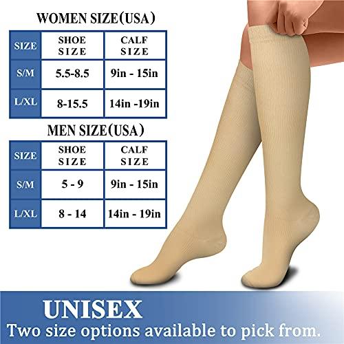 CHARMKING CHARMKING Compression Socks (3 Pairs) 15-20 mmHg is Best Athletic & Medical for Men & Women, Running, Flight, Travel, Nurses, Edema - Boost Performance, Blood Circulation & Recovery (S/M, Nude)