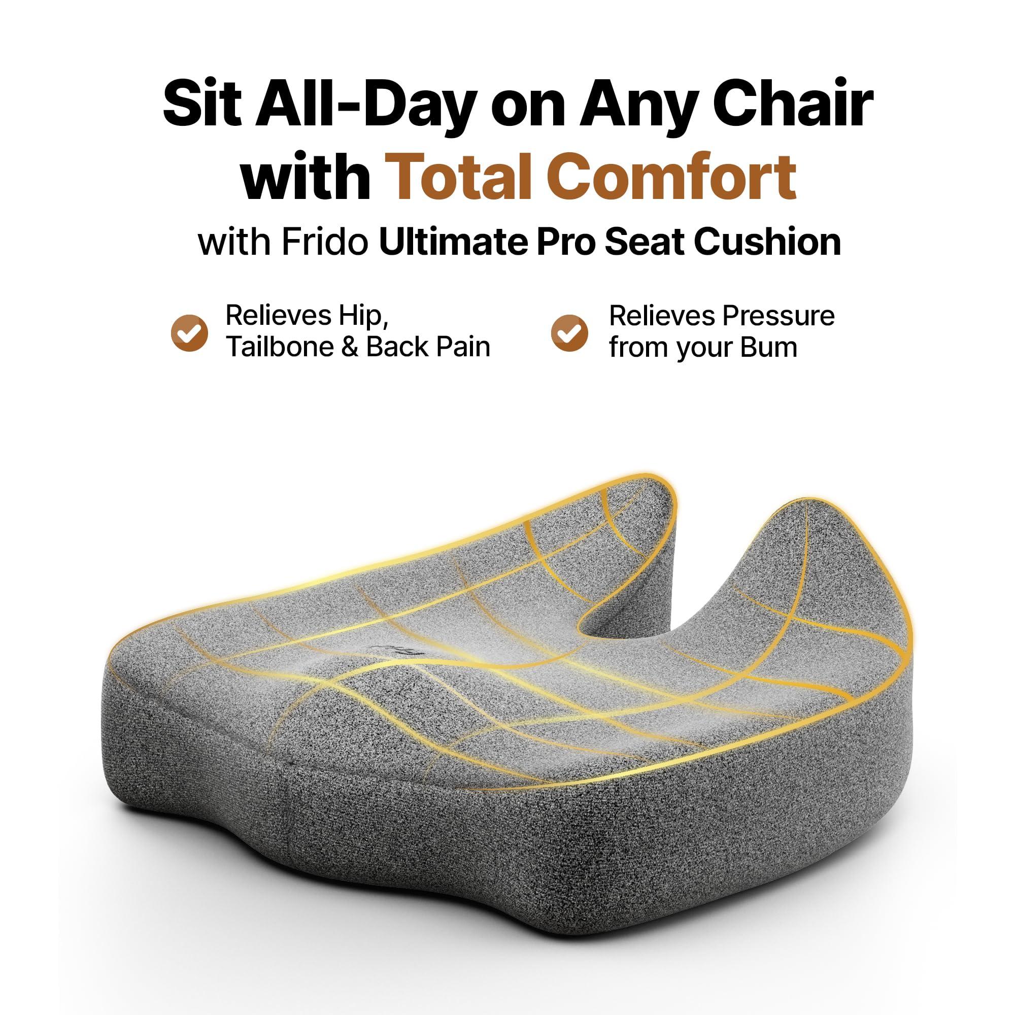 Frido Frido Ultimate Pro Seat Cushion & Posture Corrector Backrest Cushion Combo, Relieves Back, Coccyx Pain, Hi-Per Foam Tech for Orthopedic Support, for Long Sitting Hours on Office/Home Chair, Grey