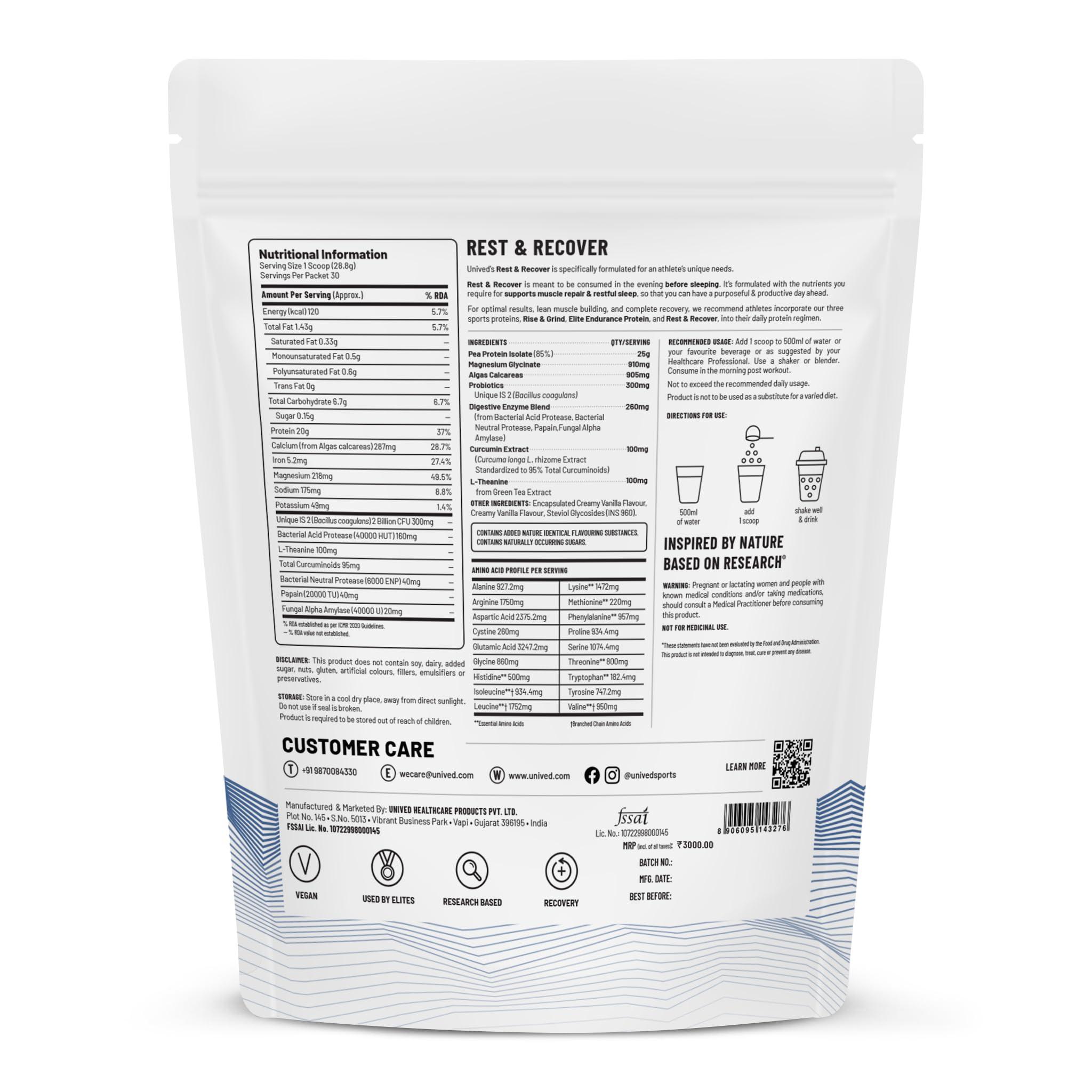 Unived Unived Rest & Recover | Vegan Pea Protein for Athletes | Informed Sport Certified | 20g Pea Protein KSM-66 Calcium Magnesium L-Theanine Curcumin | Lean Muscle Development & Optimal Recovery | 30 Servings