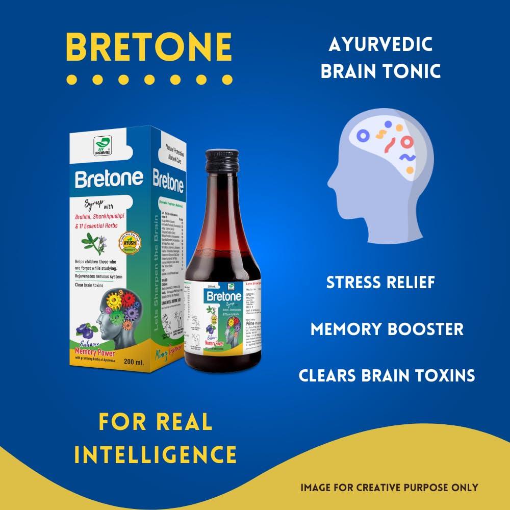 Prime Prime Bretone Shankhpushpi Syrup is loaded with Brahmi, Shankhpushpi and 11 essential herbs. It helps sharpen the memory, keep brain healthy and helps live a stress free life. (200 ml x 2)