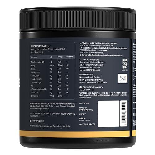 Nutrabay Nutrabay Gold Citrulline Malate 2:1 Supplement Powder - 120g, Lemon Flavor | Boosts Nitric Oxide, Pre Workout Amino Acid for Muscle Strength & Endurance