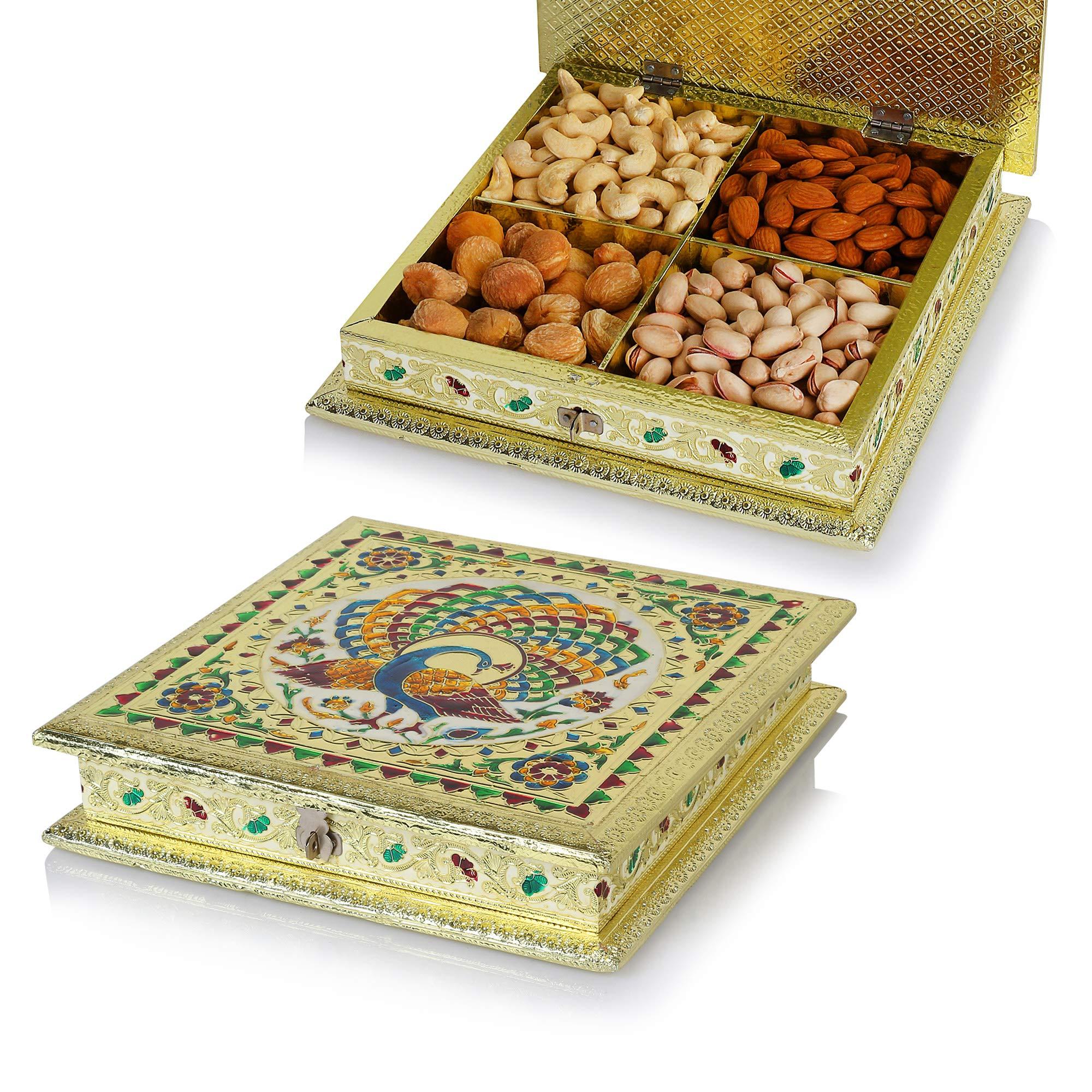 Fruitri Fruitri Handmade Dry Fruit Gift Boxes with Dry Fruits - 4 Part, Mix Dry Fruits Pack, 10x10 Inches, (Dry Fruit Combo 150g X 4)