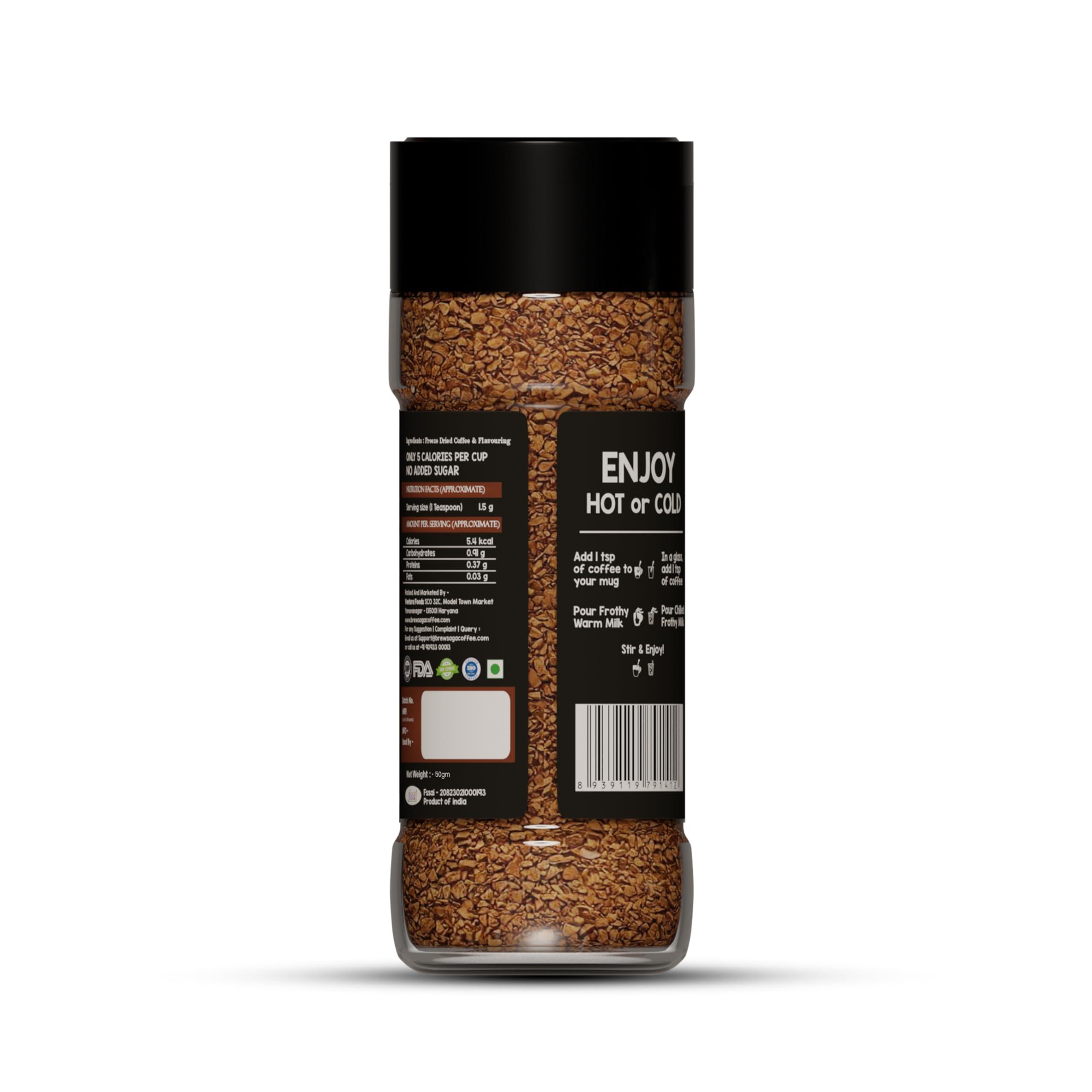 BREW SAGA BREWSAGA Italian Espresso Instant Coffee | 100% Arabica | Freeze-Dried | Flavoured Coffee | No Added Sugar | Makes 30 Cups | 60 Gram