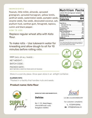 SUPPLE foods SUPPLE foods Keto Flour - Healthy Low Carb Flour, Low Gi, High Protein, Gluten Free / Wheat Free Keto Atta - 900g (Use Keto Aata To Make Rotis, Keto Bread)