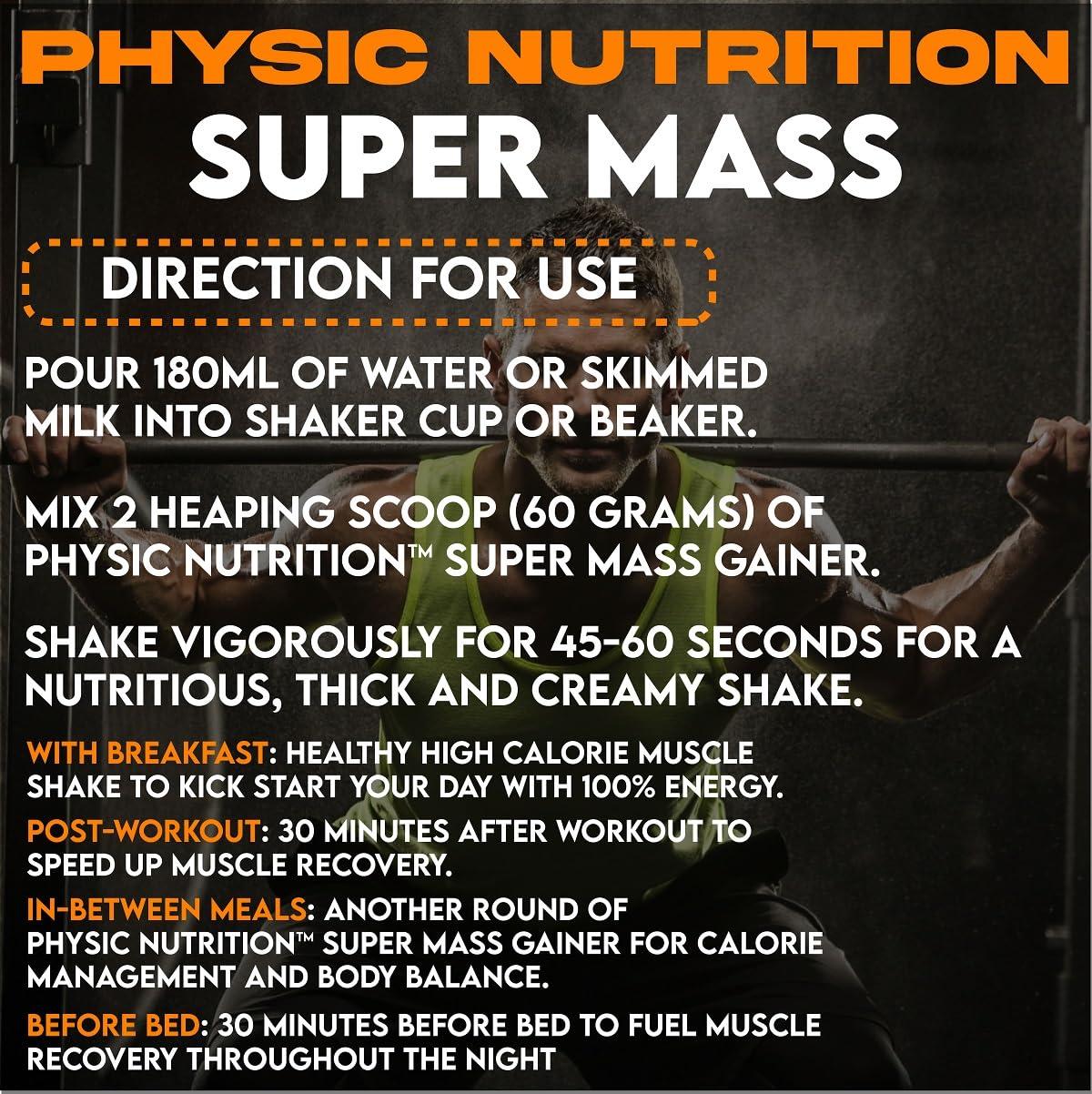 PHYSIC NUTRITION PHYSIC NUTRITION (PN) Super Mass Gainer Powder for Weight Gaining and Muscle Building | (Chocolate, 2.2 lbs) 10 Servings | Next-Level-Supplement