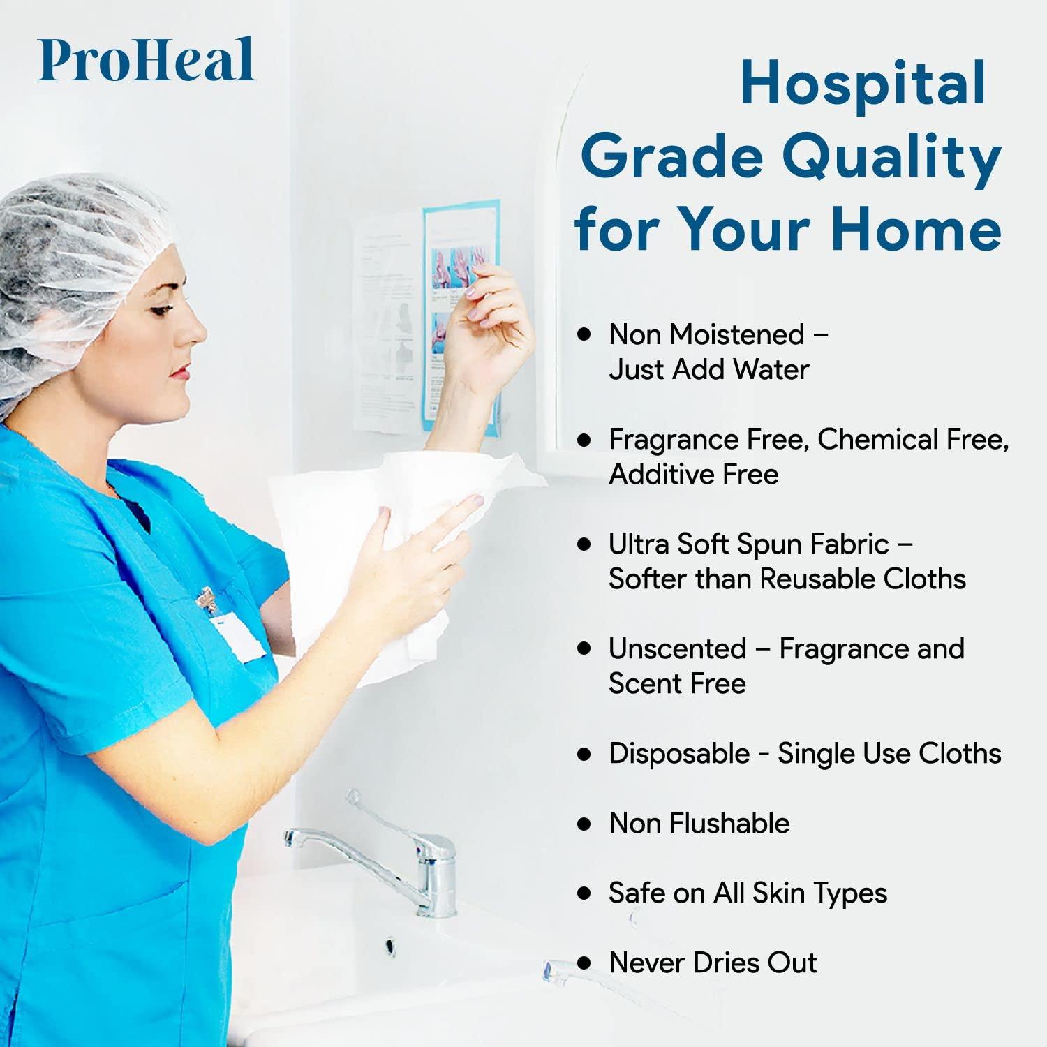 ProHeal Disposable Dry Wipes, 100 Pack Ultra Soft Non-Moistened Cleansing Cloths for Adults, Incontinence, Baby Care, Makeup Removal Hospital Grade, Durable by ProHeal