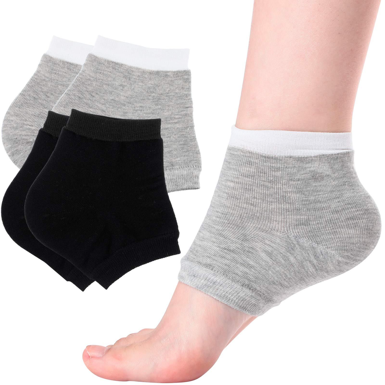 Geyoga Geyoga 2 Pairs Of Open-Toe Moisturising Gel Heel Socks, Spa Sock For Men Or Women Foot Care, Cracked Heels, Dry Feet, Foot Calluses, Dead Skin, Black, Grey