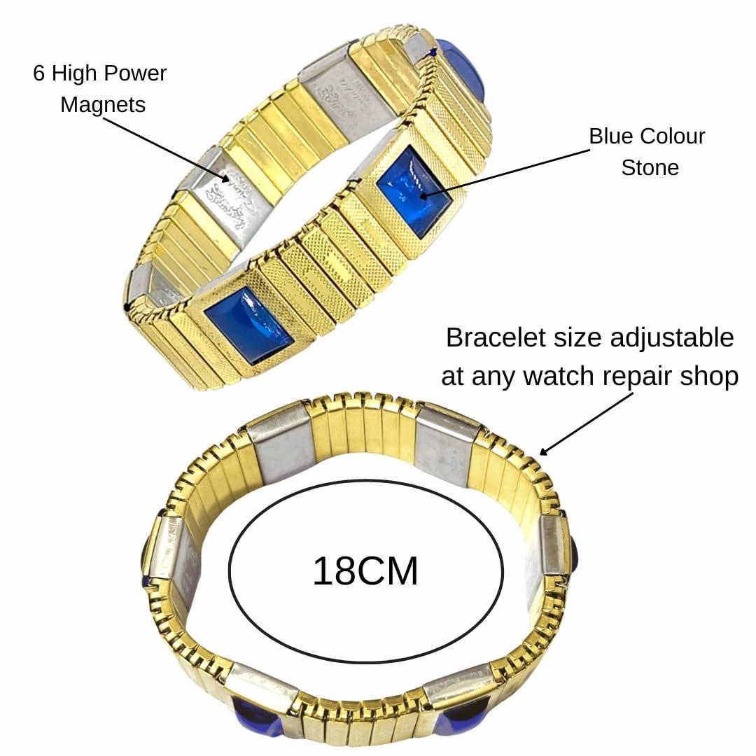 jyoti watch fashion Blood Pressure Metal Chain Stretchable Bracelet Wrist Jewellery For Men Women 6 High Power Magnet Energy Maintain Blood Circulation Therapy BP Moniter Blue Stone