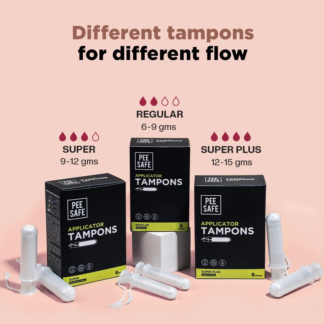 PEESAFE Pee Safe Applicator Tampons For Heavy flow 8 Pieces | Easy to use | Leak Proof | Ultra Soft & Comfortable | Highly Absorbent | BPA Free | FDA Approved