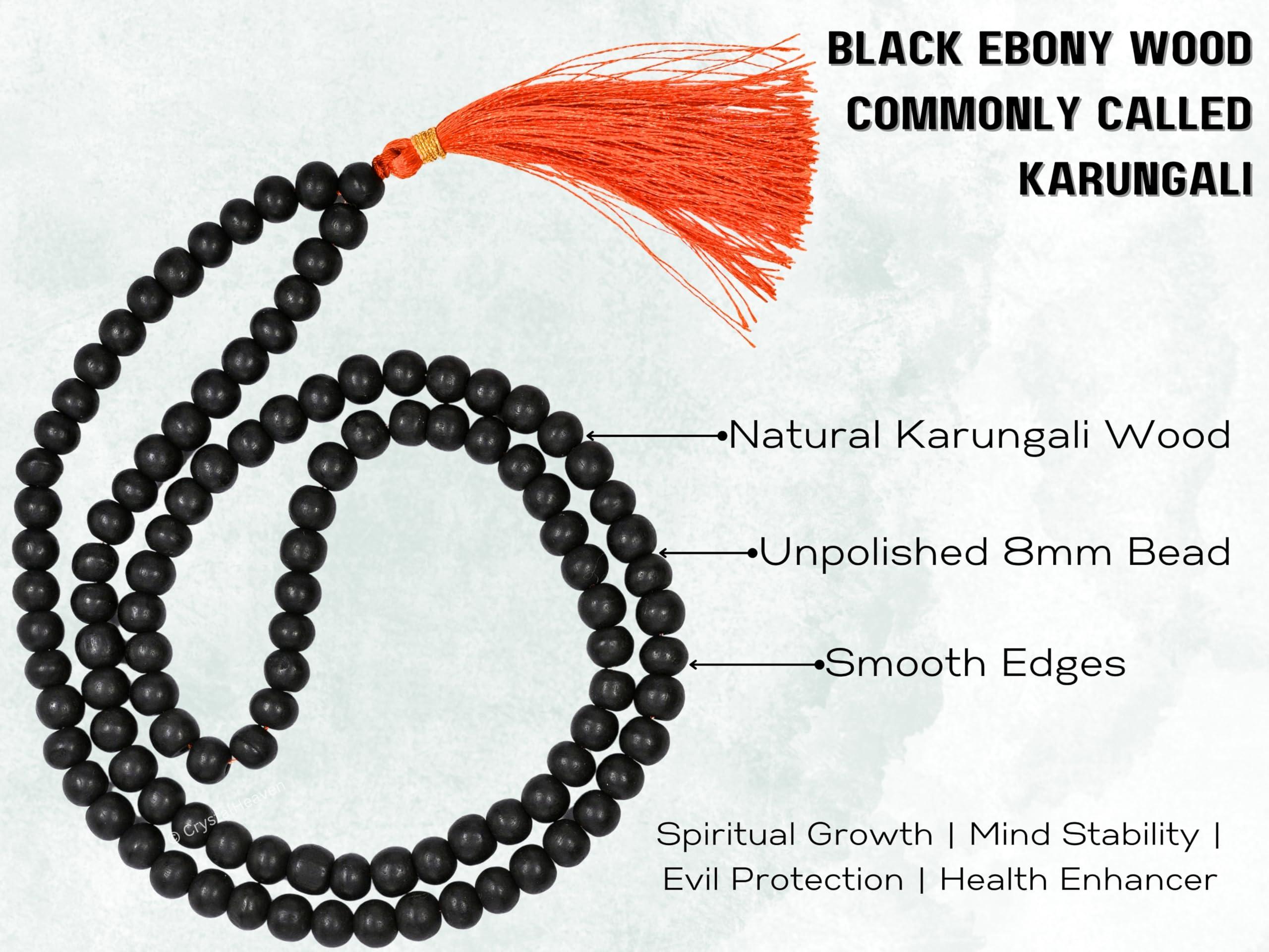 Crystal Heaven Certified Karungali Malai Original - Black Ebony Wood Mala - Original and Natural Karukali Malai For Men Women Pooja Supplies (108 Mala for Jaap) (8mm, Black)