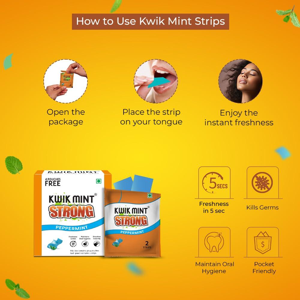 Kwik Mint Kwikmint Premium Strong, Instant mouth freshener dissolving strips for oral care  Pack of 4 (352 Strips)