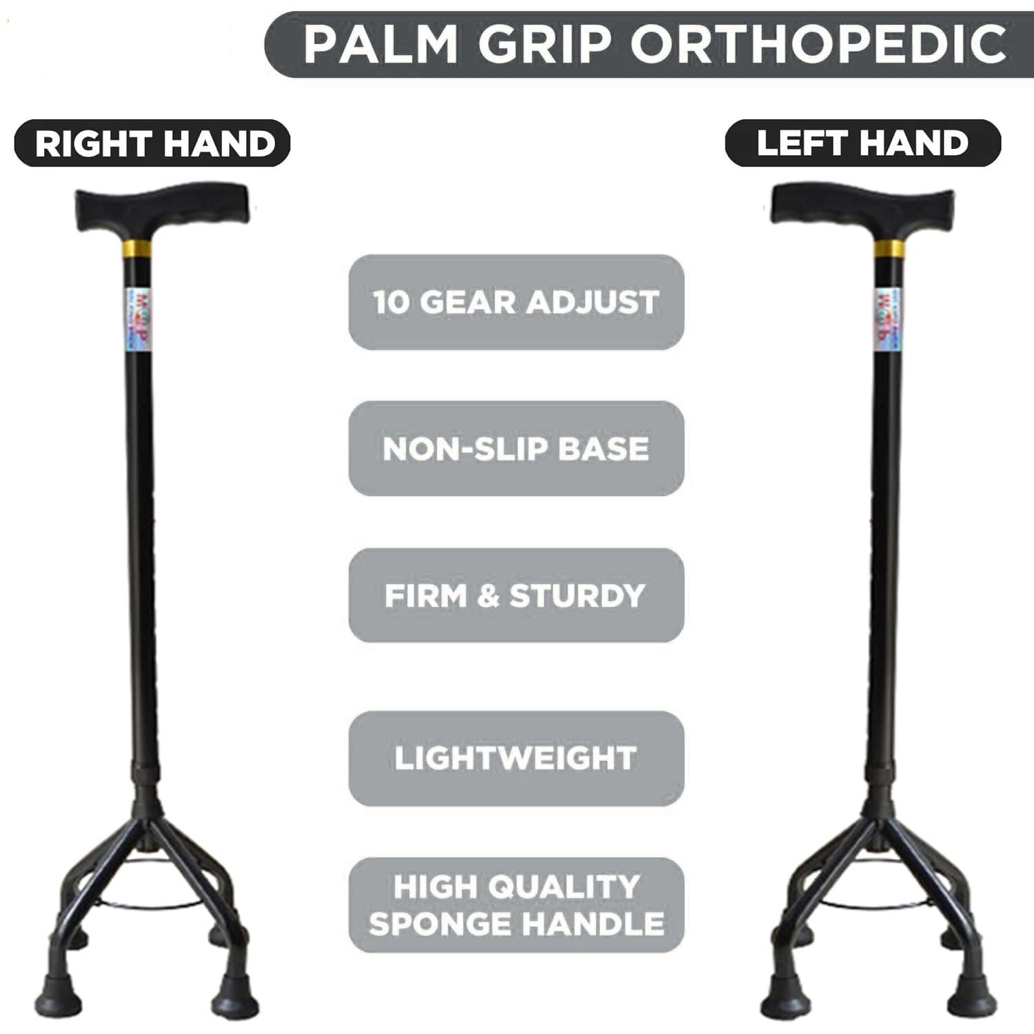 MCP MCP Jindal Aluminium Elevated Black Quadripod Adjustable Four Legged Walking Stick for Old People Support, Men, Women, 4 Leg Cane Stick (Black)