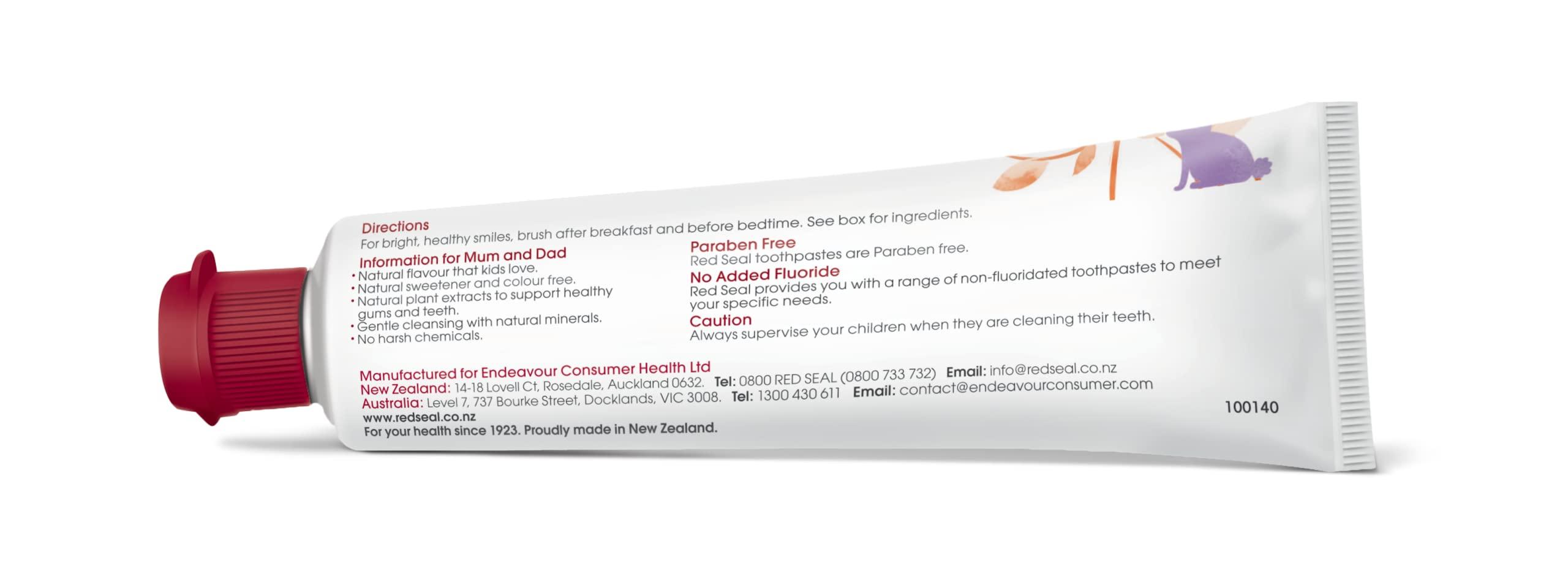 Red Seal Red Seal Toothpaste for Kids Non Fluoride & No SLS or Parabens Mild Banana Peach Bubblegum Low Mint Flavor, Safe to Swallow Cavity Low Abrasive Remineralizing Toothpaste for Children (2 Pack)