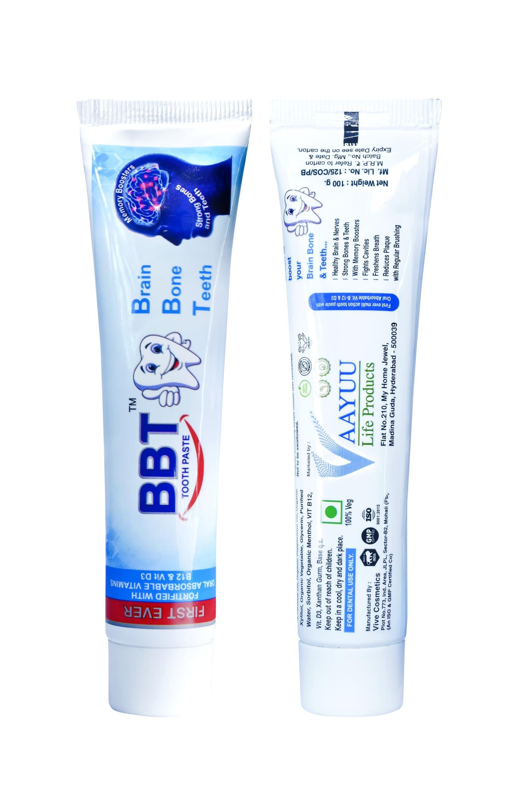 BBT BBT Organic Toothpaste, Fortified with Vitamins B12 & D3, Memory Booster, Strong Bones and Teeth, 100g