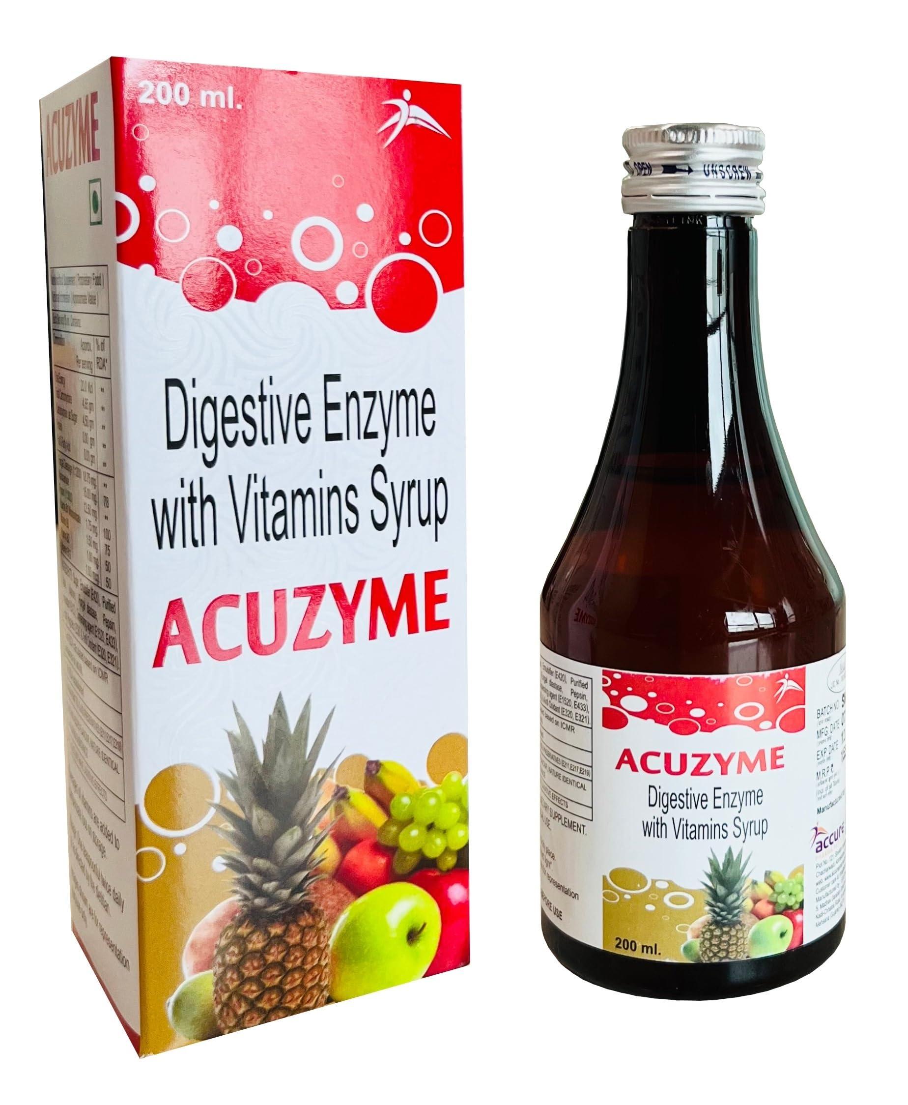 Accure Pharma Pvt Ltd Acuzyme| Syrup for Digestion, gut health, Acidity & Bloating | For Men, women and Kids | 200ml|Accure pharma