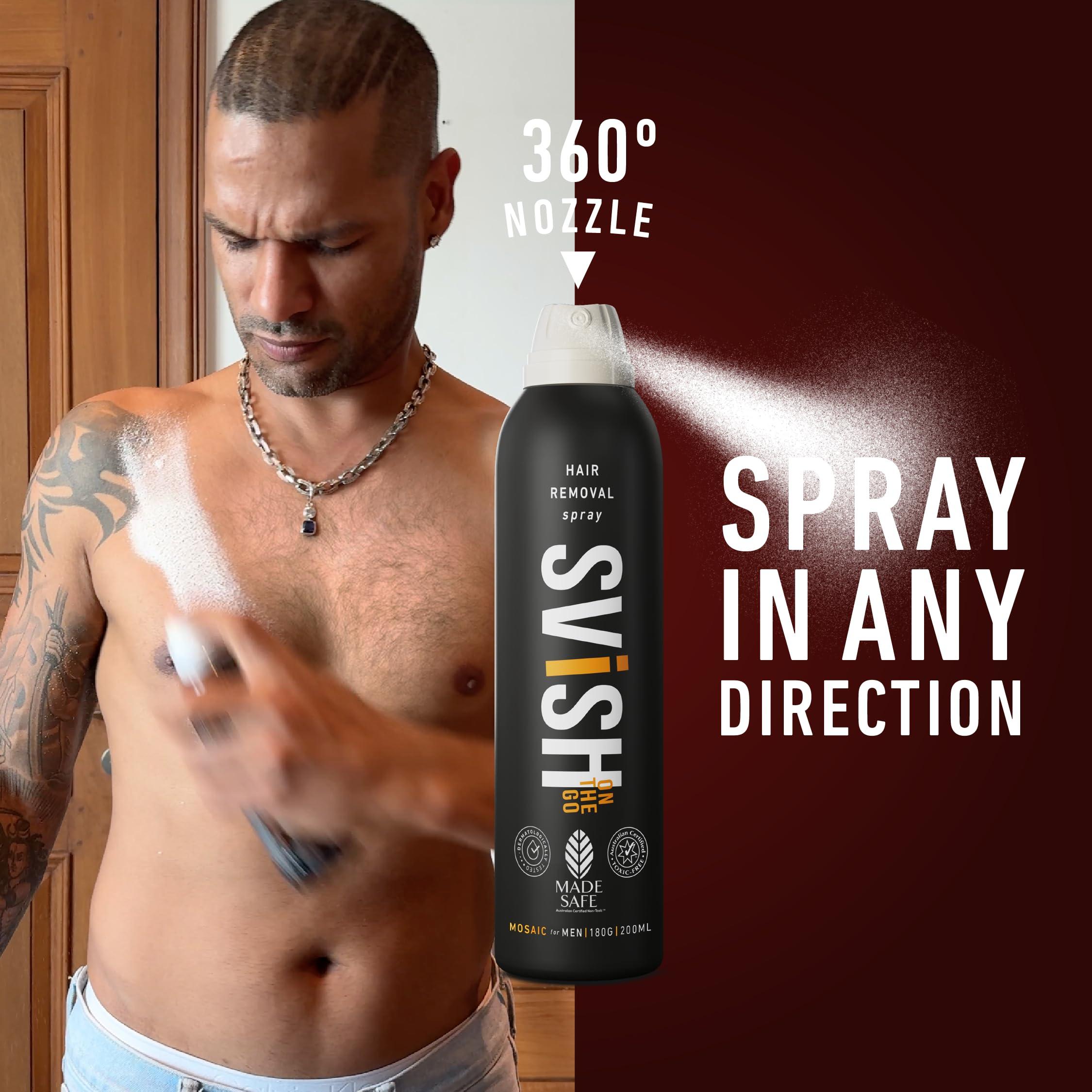SVISH ON THE GO Svish On The Go Hair Removal Spray for Men Pack of 1 (200ml) | Painless Body Hair Removal Cream For Back, Chest, Legs, Arms, Under Arms & Intimate Areas | Post Hair Removal Cream (50gm )