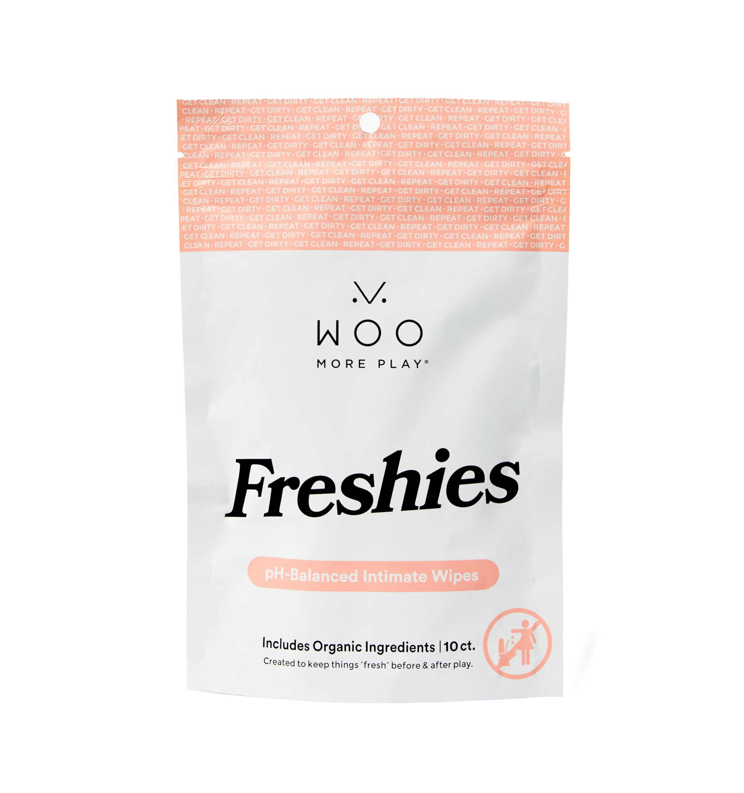 Woo More Play Woo More Play: Freshies - 10ct - All-Natural Towelettes - Refreshing Aroma - Vitamins, Antioxidants, and Antibacterial - Promotes Healthy Skin - Reduce Risk of Inflammation/UTIs