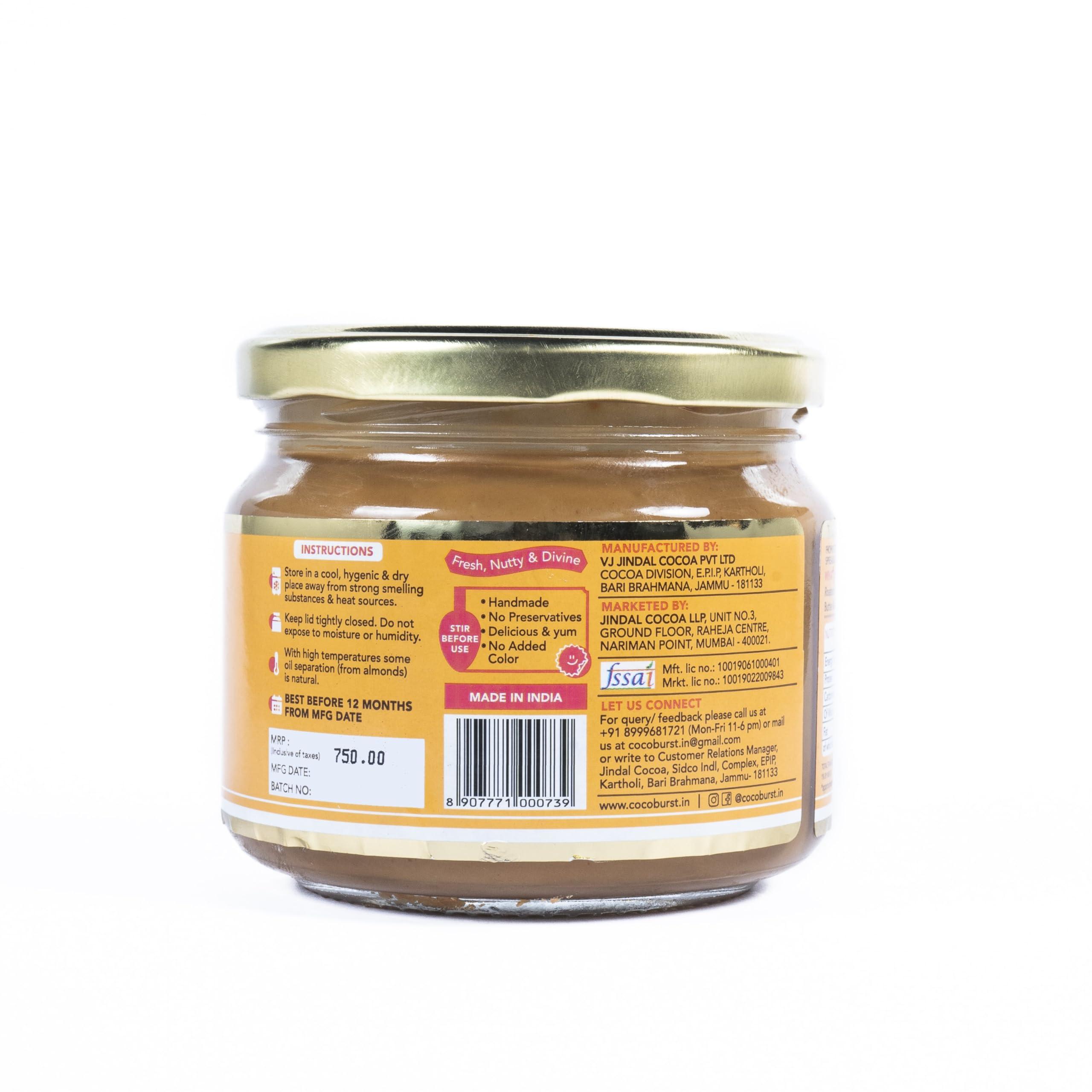 Jindal Cocoa JINDAL COCOA Cocoburst Creamy Roasted Unsweetened Almond Butter Spread 300 Gm | 95% Almonds | Protein Rich | No Palm Oil | No Artificial Preservative | No Added Colour | No Added Sugar