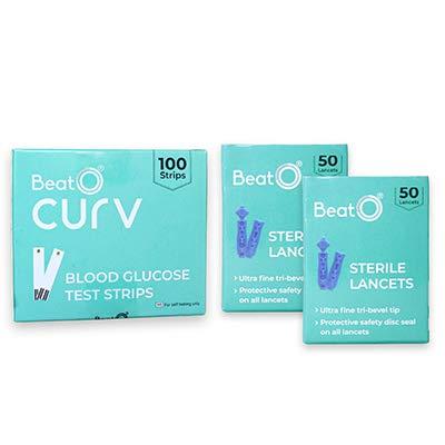 Beato BeatO CURV - Blood 100 Glucose Test Strips & 100 Lancets