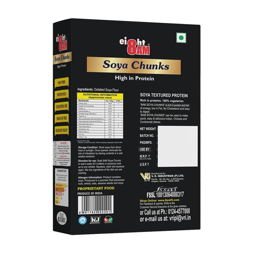 8 AM 8AM SOYA Chunks High in Protein, Rich in Vitamins, Minerals and Insoluble Fibre, Ideal for Vegans, SOYA Helps to Control High Cholesterol and Sugar Levels, 200g