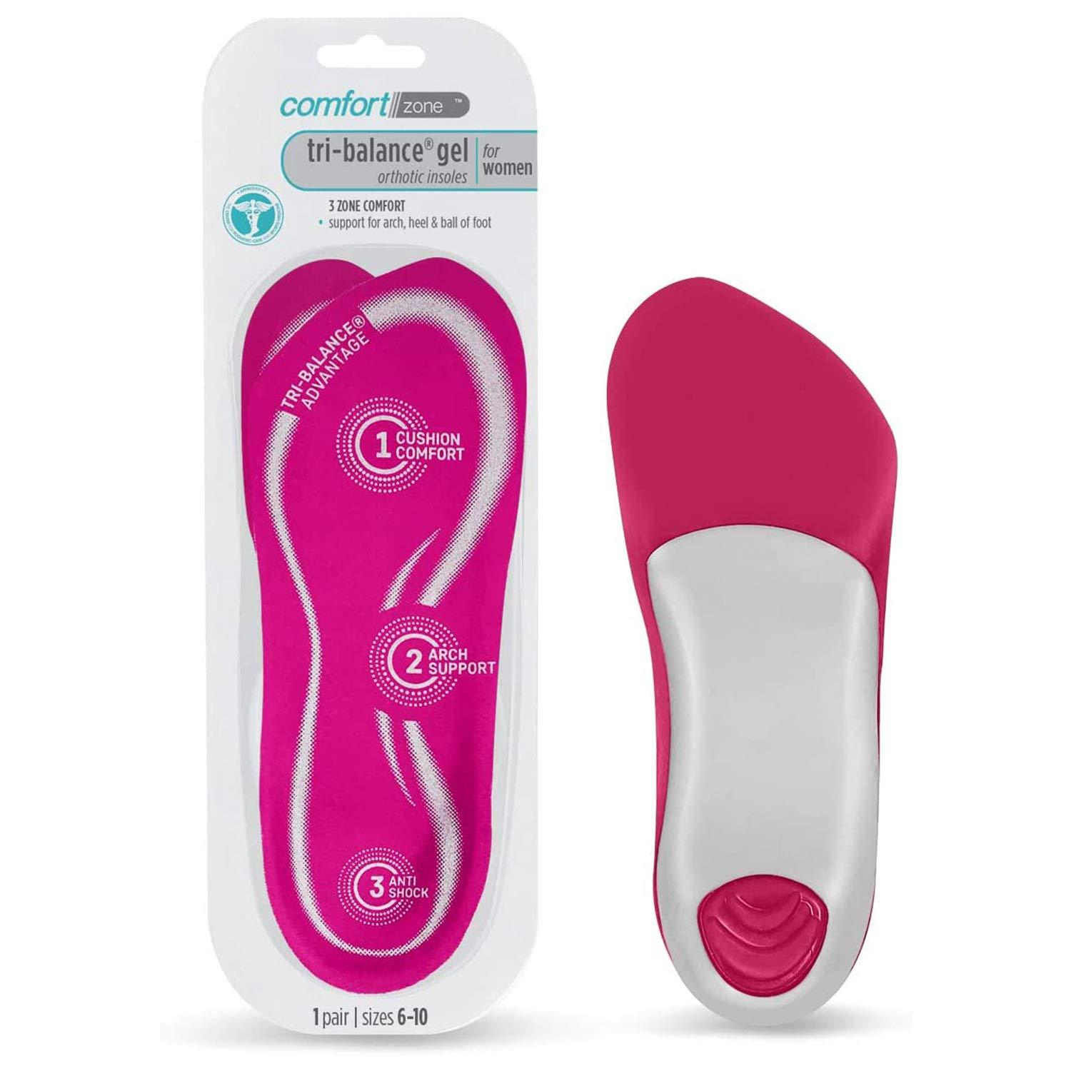 Comfort Zone Comfort Zone Tri-Balance Gel Orthotic Insoles for Women, Sizes 6-10, 1 Pair