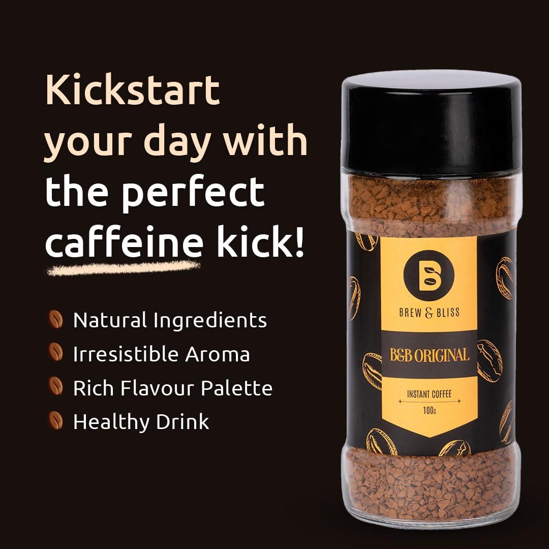 Brew and Bliss Brew & Bliss Original Coffee | 100g | Instant Flavoured Coffee Makes Up To 50 Cups | Best Authentic Naturally Processed Coffee Powder