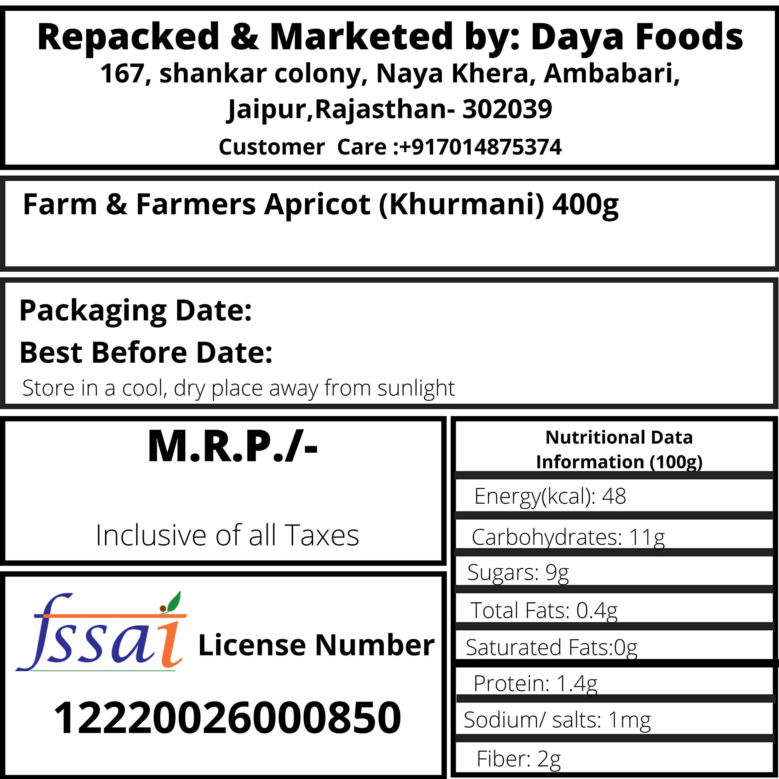 Farm & Farmers Farm & Farmers Dried Apricot Dry Fruits/Khurbani, 400 gm