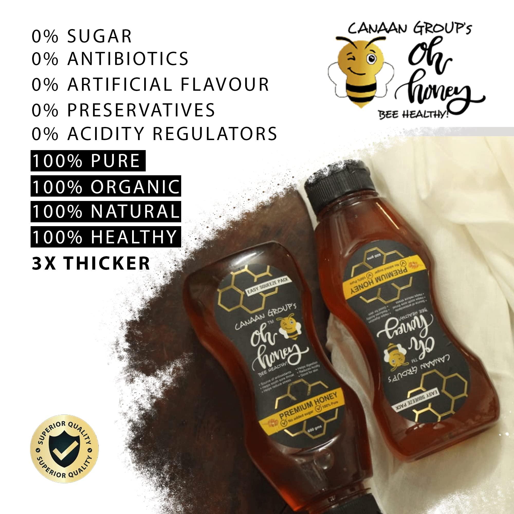 CANAAN GROUP’S oh honey Bee Healthy Canaan Group's Organic Oh Honey | 100% Honey Organic Natural Tulsi Honey | Squeeze Pack | No Added Sugar | 600g