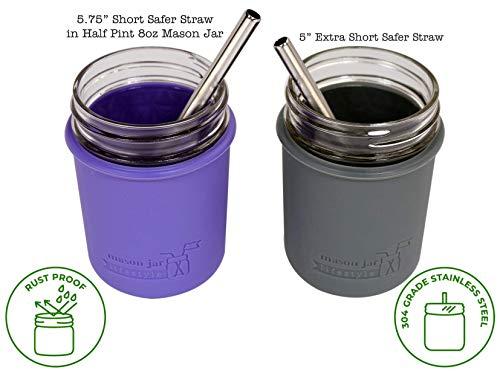 Mason Jar Lifestyle Extra Short 5\" Safer Stainless Steel Straws for 12oz Thermos Funtainer, Cocktails, Small Glasses or Cups (4 Pack + Cleaning Brush)