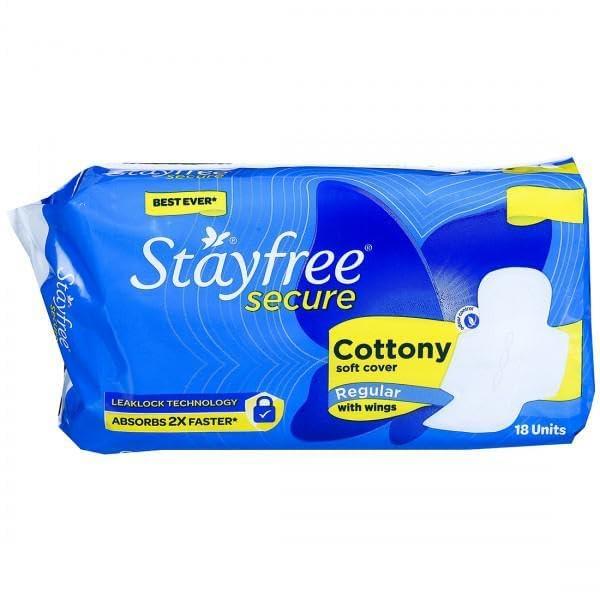 Stayfree Stayfree Secure Cottony Soft Cover with Wings Sanitary Pads - Regular 18 Count (Pack Of 1)