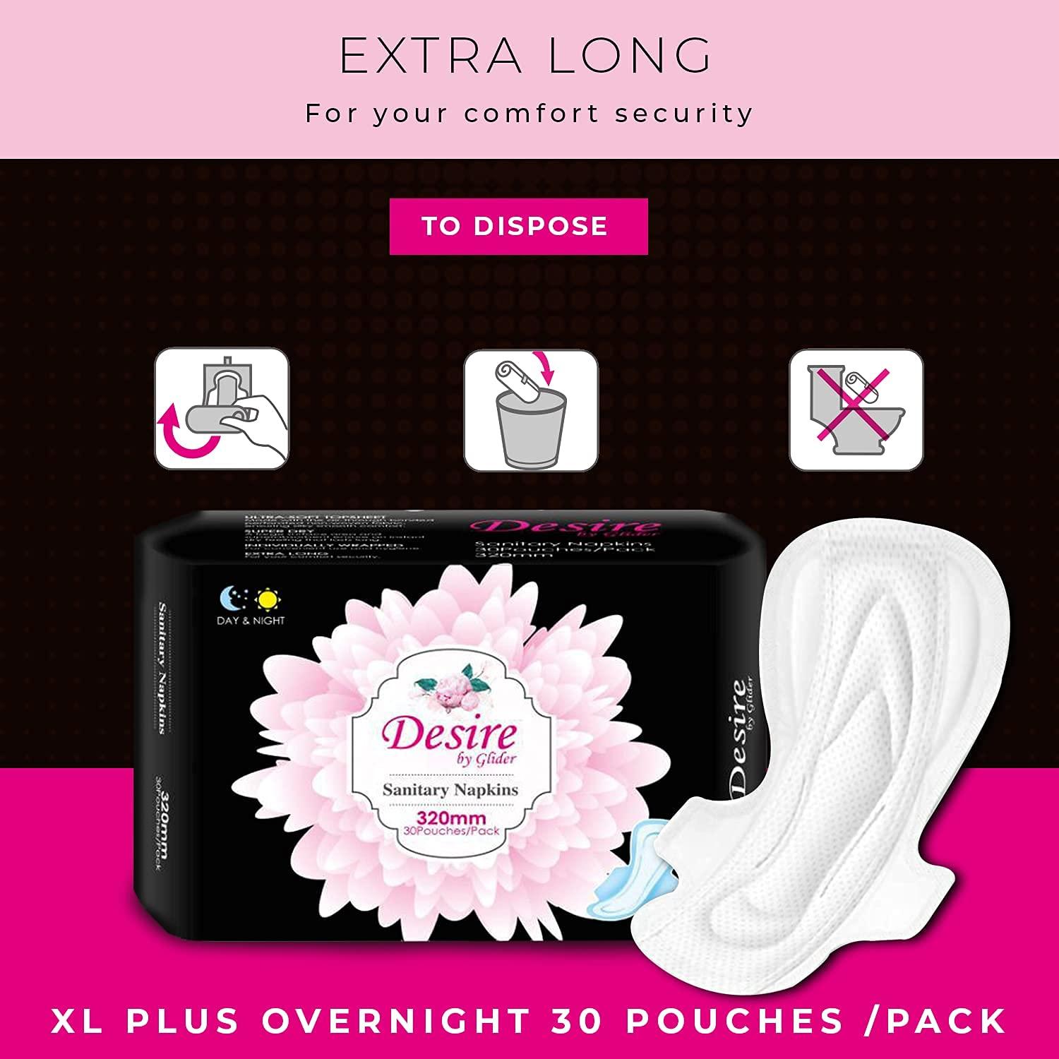 GLIDER Glider Extra Long Overnight Protection with Wings Sanitary Pads for Women, XL+ (Pack of 3 (90 Count))