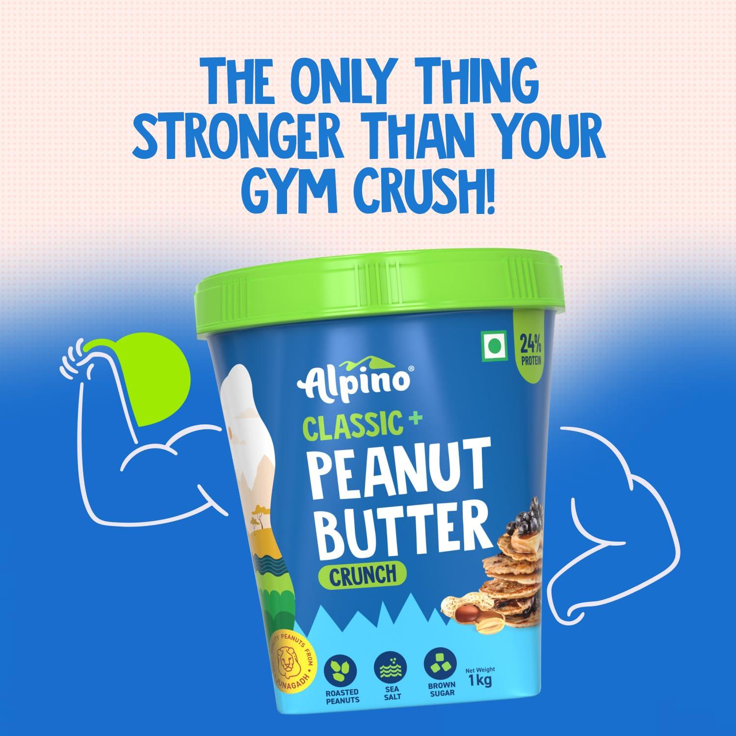 Alpino Alpino Classic Peanut Butter Crunch 1 KG | 90% Roasted Peanuts | High Protein Peanut Butter Crunchy | Gluten-Free | Vegan