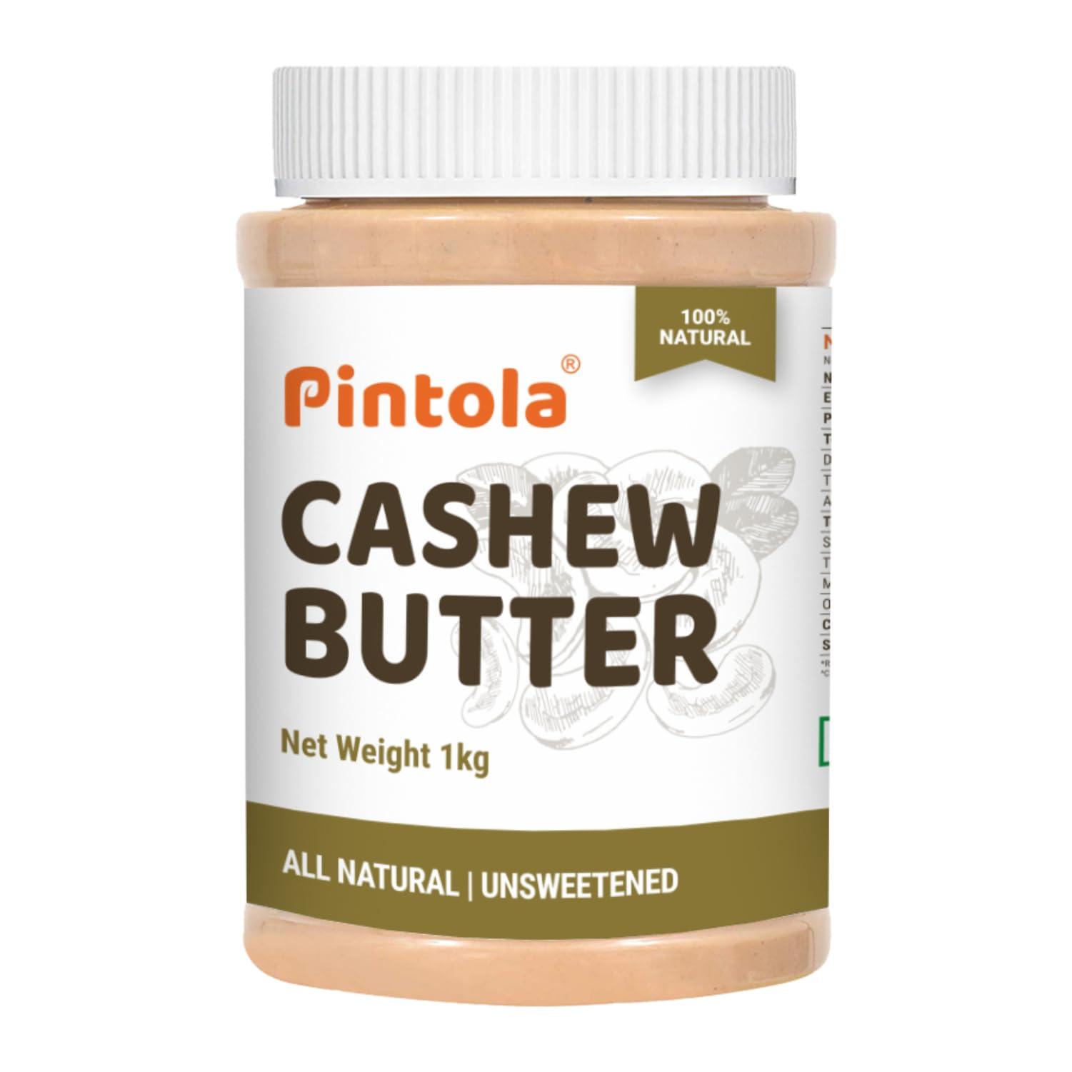 Pintola Pintola Cashew Butter 1kg - All Natural Vegan Cashew Butter, Gluten Free & Cholesterol Free, Healthy Cashew Butter Unsweetened for Bread Spreads, Made with Fresh Cashews, Source of Fiber & Protein