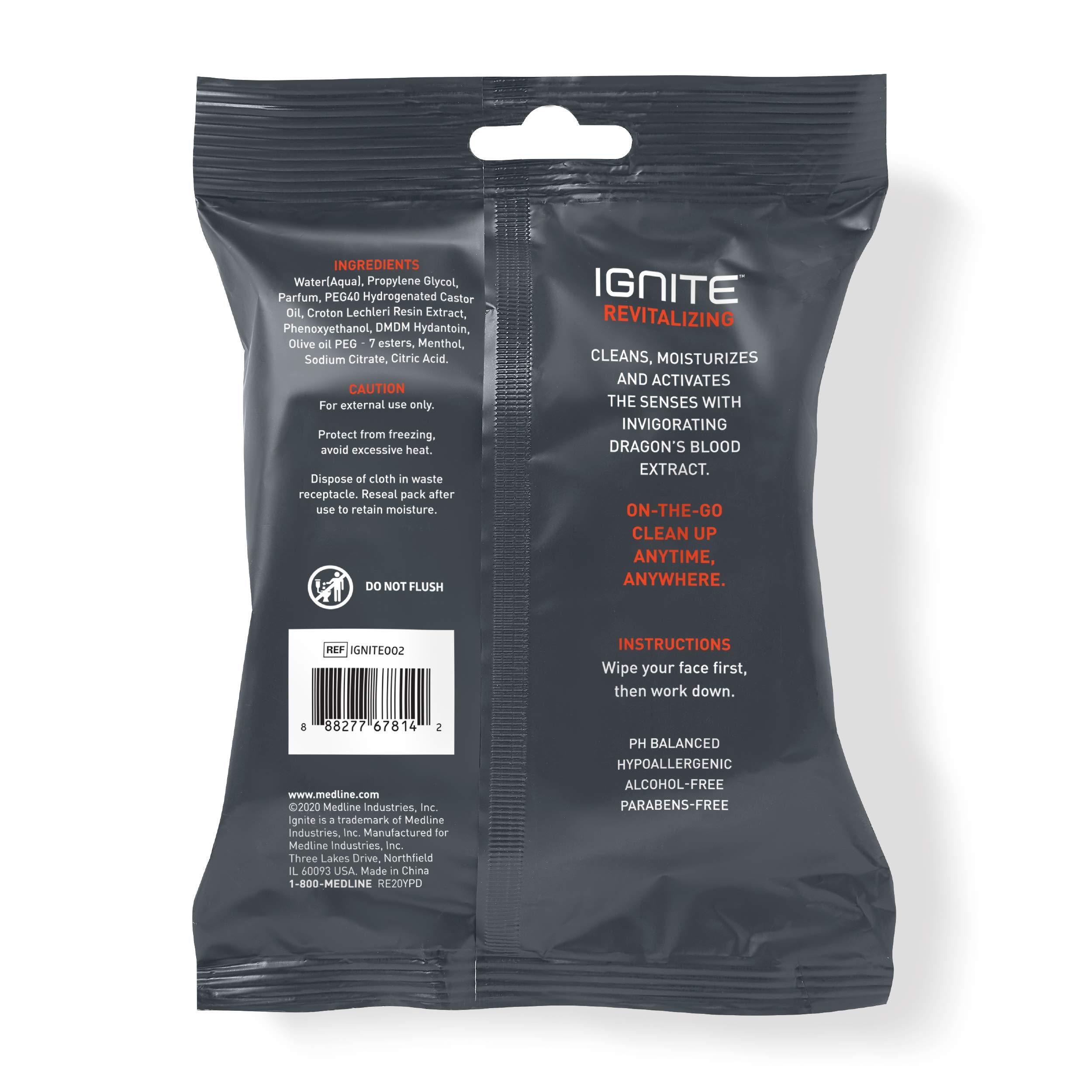 Medline Ignite Mens Body Wipes, Shower Wipes With Bold Revitalizing Scent, 10 Wipes, Great for After Gym Wipes, Camping Wipes, Travel wipes, Extra Thick 8 X 8\" Wipes