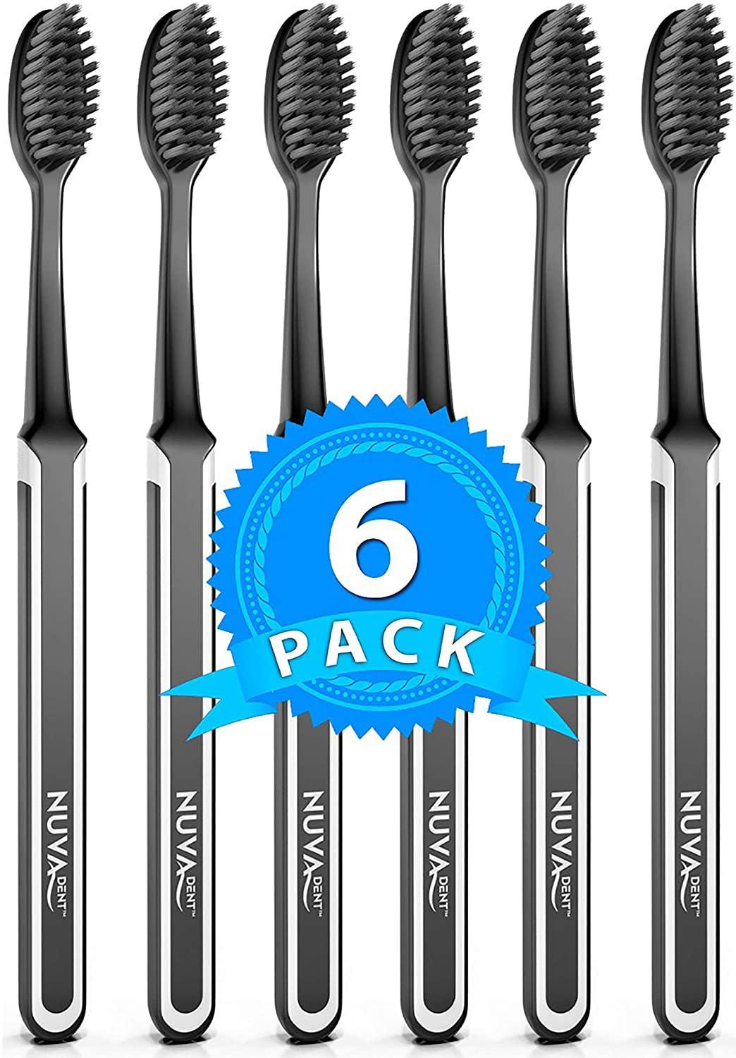 Nuva Dent NUVA DENT Charcoal Toothbrushes - Charcoal Toothbrush Soft, Activated Charcoal Toothbrush Super Soft, Toothbrush Charcoal, Teeth Whitening Charcoal Tooth Brush - Adults & Kids - 6 pc, Extra Gentle