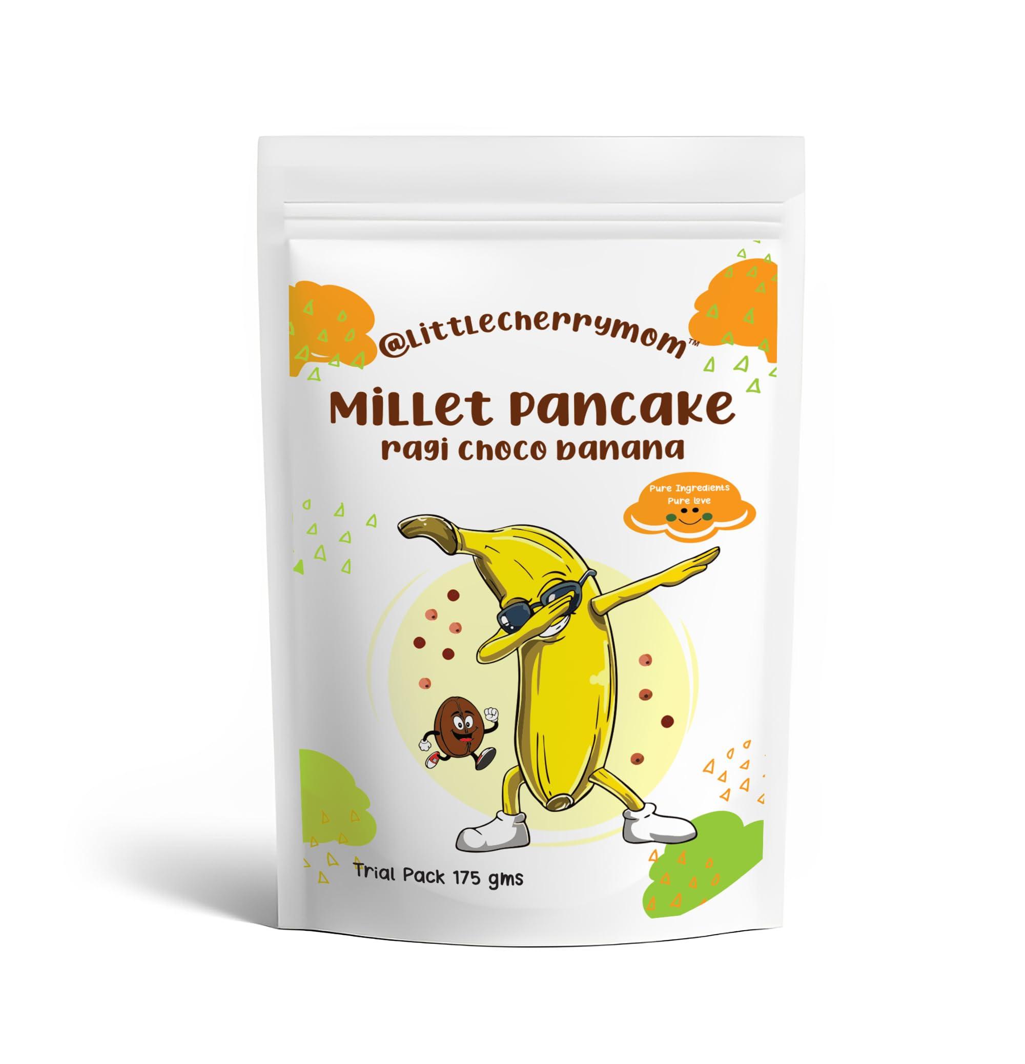 @littlecherrymom @littlecherrymom No Maida Pancake Mix-Ragi Choco Banana|Instant Breakfast Mix made with Organic Sprouted Ragi & Oats| 100% Vegetarian Eggless Healthy Breakfast for Kids & Adults with Real Bananas-175g