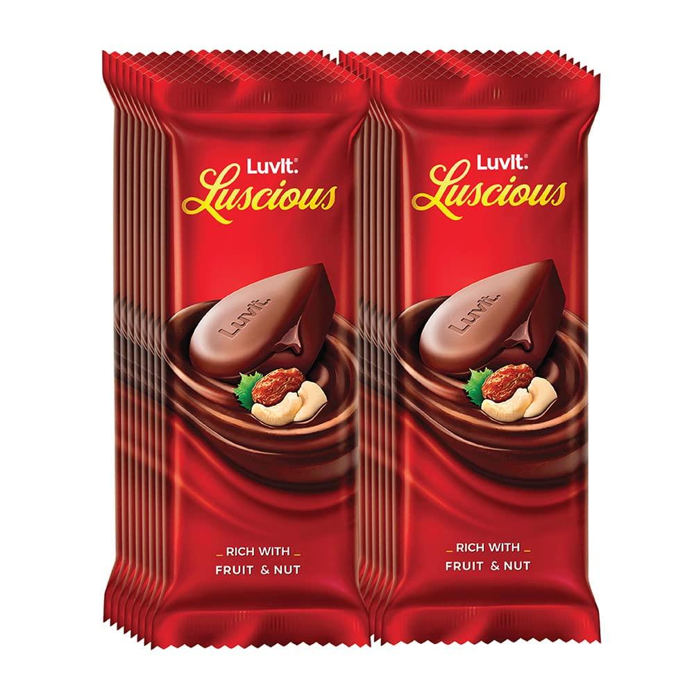 LuvIt. LuvIt Luscious Fruit & Nut Chocolate Bars | Multipack | Deliciously Smooth | Pack of 15-46gm Each