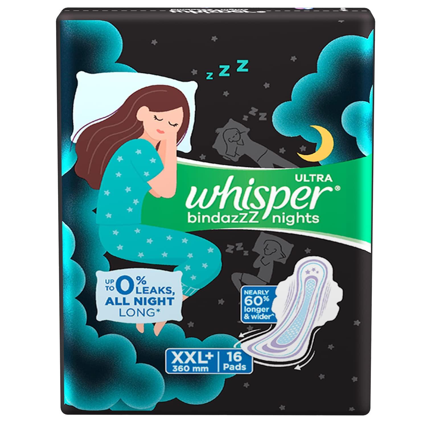 Whisper Whisper Ultra Overnight Sanitary Pads with Wings - 16 Pieces (XXL Plus) and Whisper Ultra Clean Sanitary Pads for Women, XL+ 50 Napkins