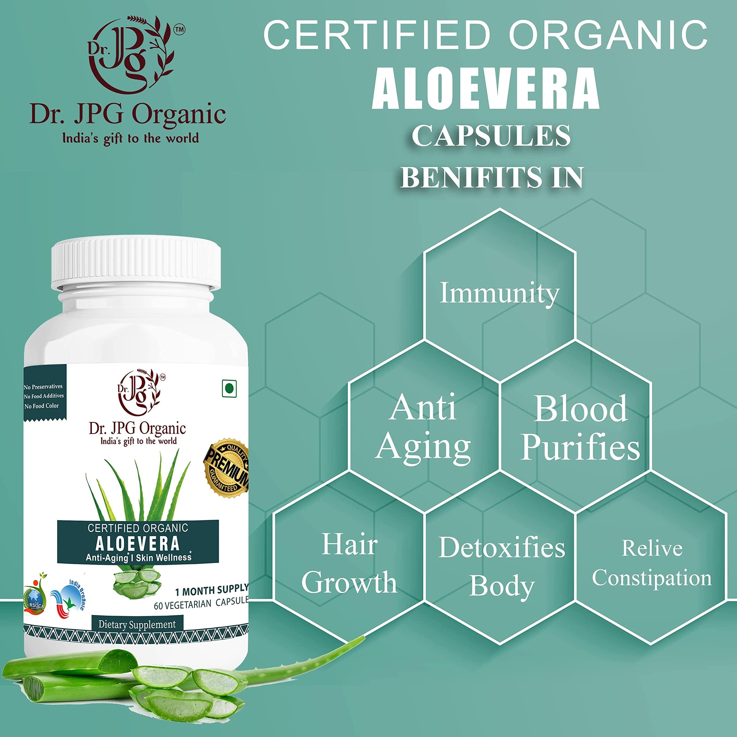 DR. JPG ORGANIC FOODS & HERBALS Dr. JPG Organic Aloe Vera Capsules 60 Veg Capsules/Helps Rejuvinate Skin and Hair/INDIA ORGANIC Certified. (Pack Of 3)