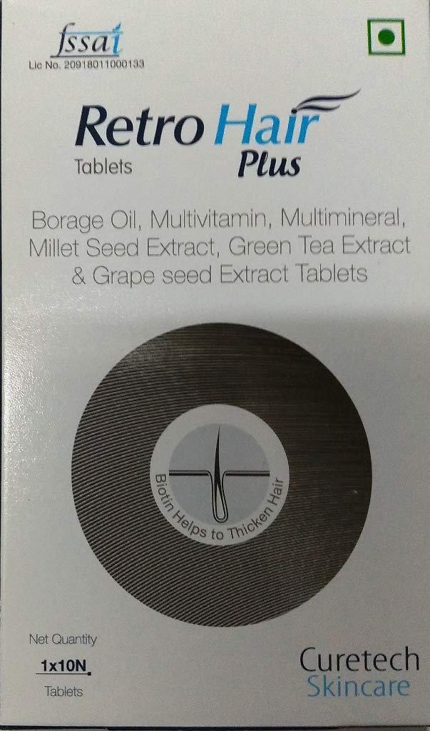 Unknown Retro Hair Plus Tablets 10x(Pack Of 3) - Borage Oil, Mulitivitamin, Multimineral, Millet Seed Extract, Green Tea & Grape Seed Extract