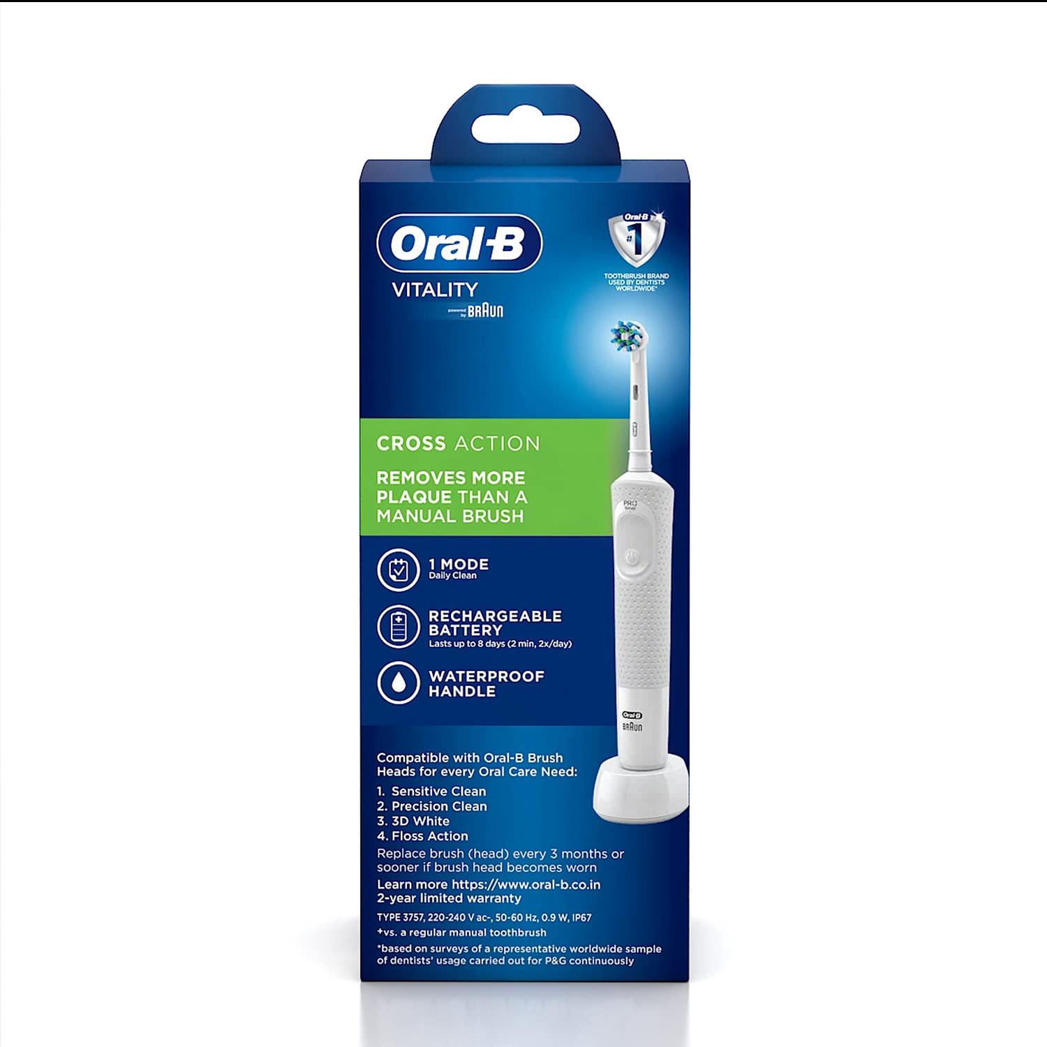 Oral-B Oral B Vitality 100 Blue Criss Cross Electric Rechargeable Toothbrush Powered by Braun & Oral B Vitality 100 White Criss Cross Electric Rechargeable Toothbrush Powered By Braun - Oral Care Combo