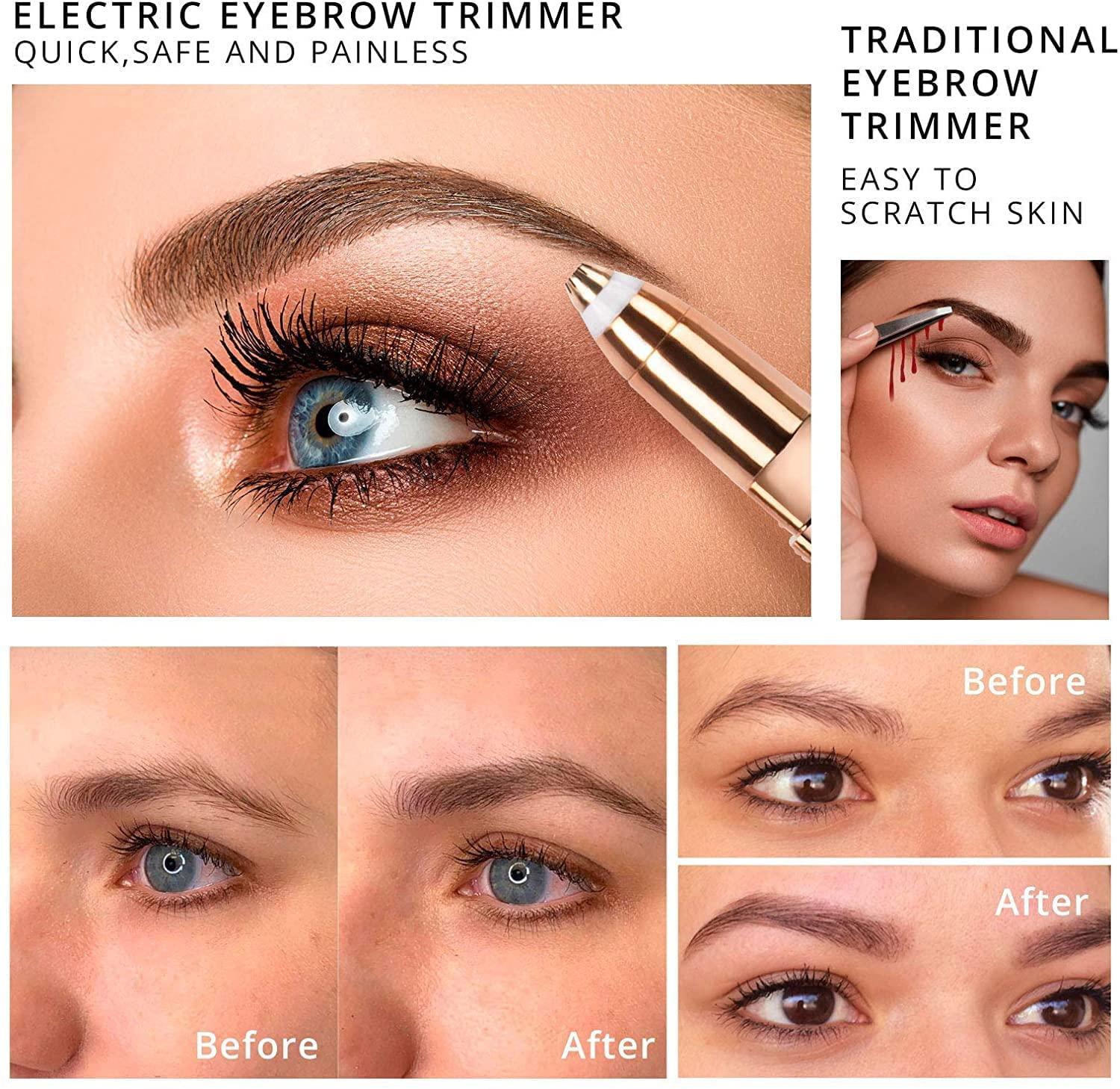 ENINAS ENINAS Eyebrow Trimmer for Women, 2 in 1 Rechargeable Facial Hair Remover with Replaceable Heads, Professional Painless Personal Hair Removal Eyebrow Razor with Indicator Lights, (Rose Gold)