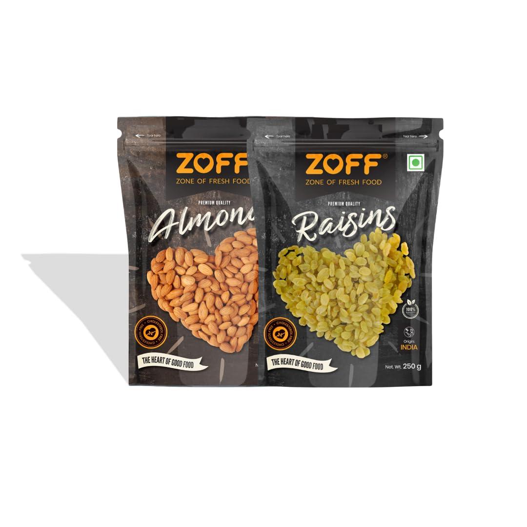Zoff Zoff Premium Dry Fruits Combo Pack: Almonds & Raisins | Combo of 2*250g Each | Perfect Blend of Badam and Kishmish | Total Net weight 500g