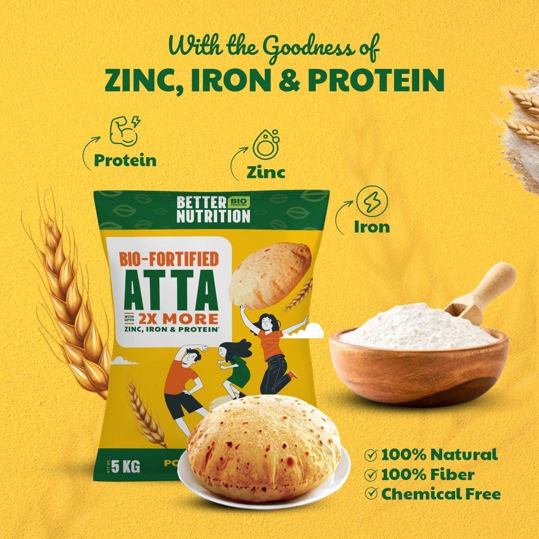 Better Nutrition Better Nutrition Biofortified 2kg Atta | Nutritious, Healthy, 100% Whole Wheat Flour | High in Iron, Zinc, Fiber, and Protein | NO Additives | 100% Natural